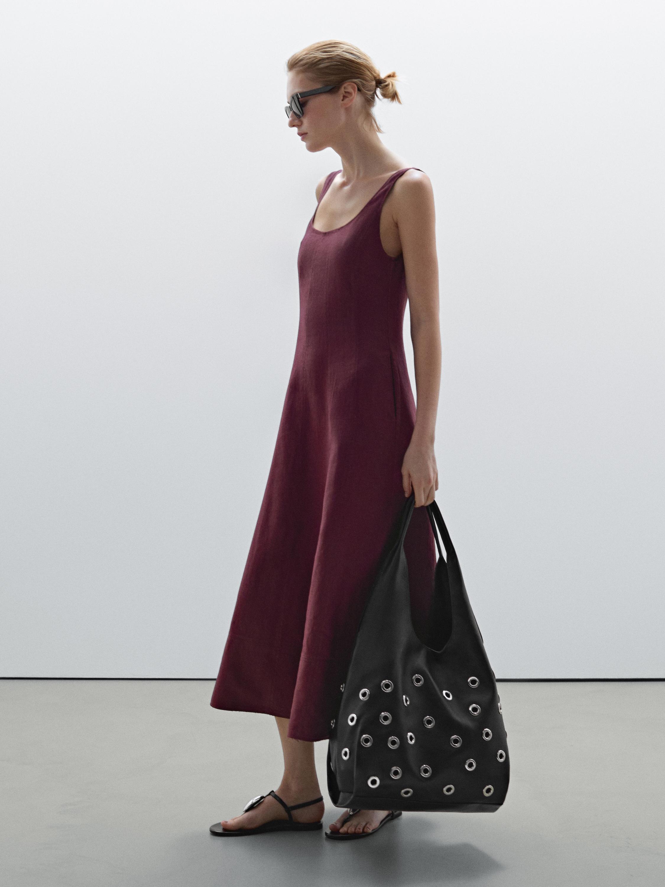 فستان طويل فضفاض كتان 100%