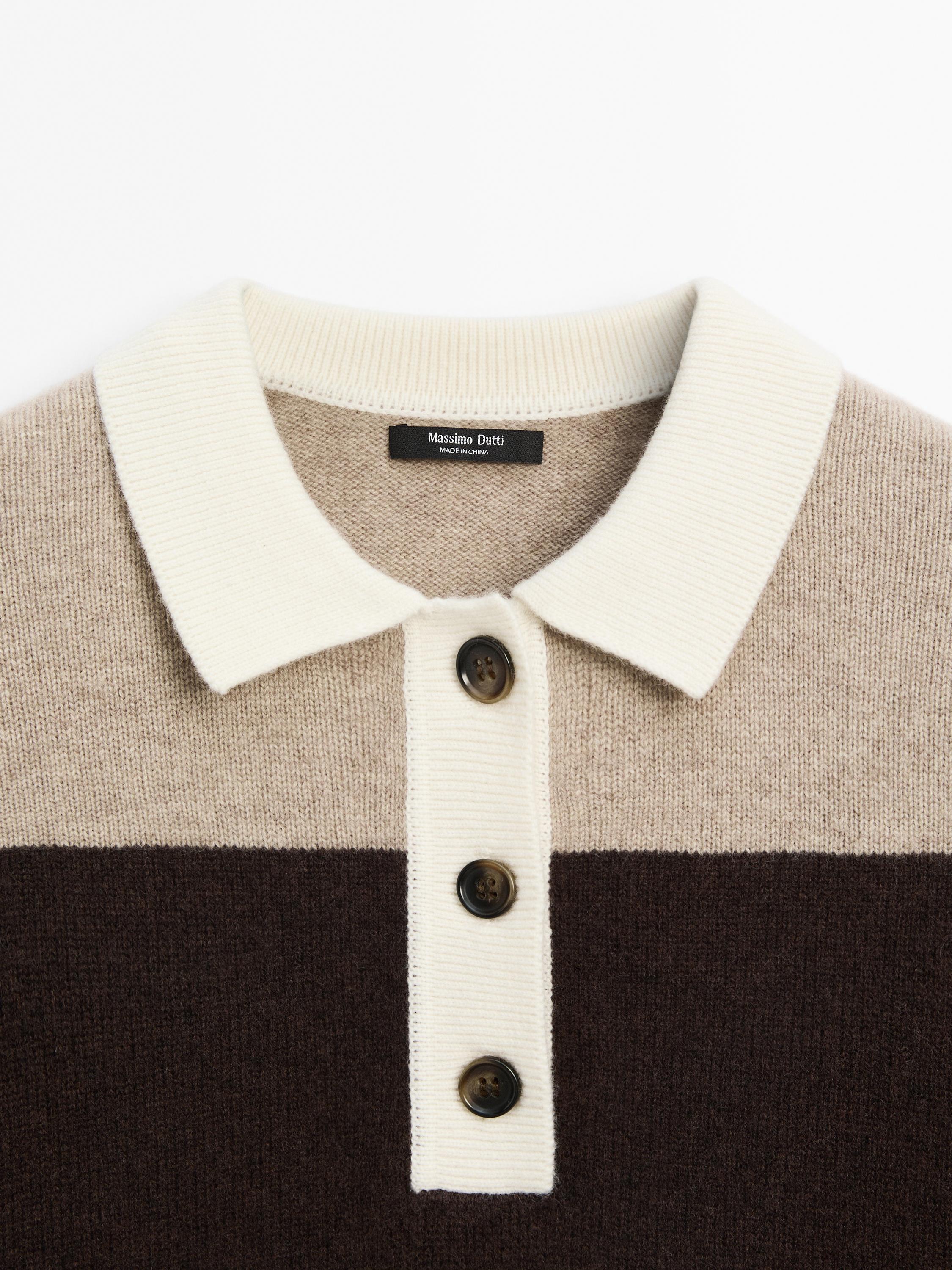 Wool blend polo collar sweater