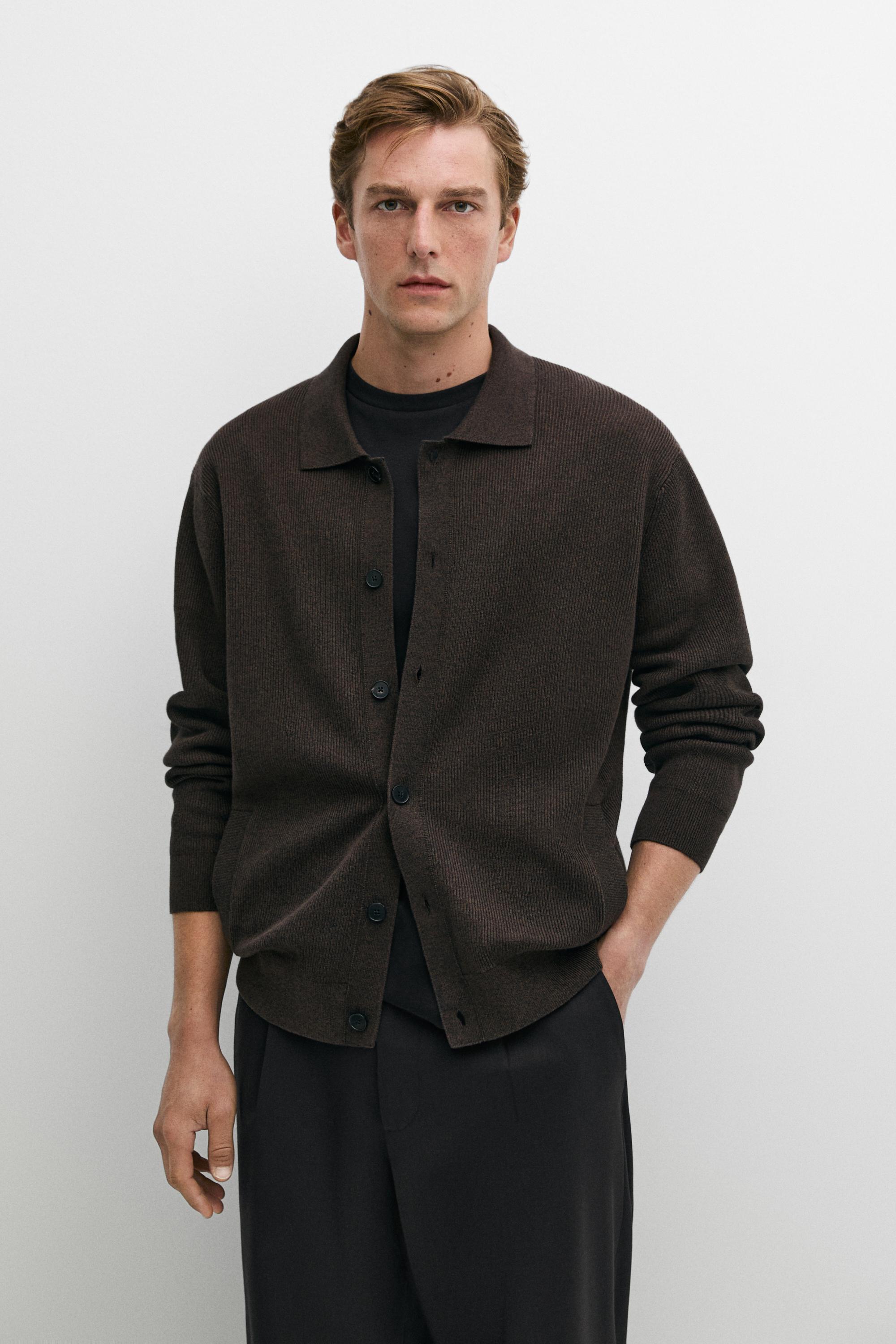 Cardigan en maille 100 % coton à col polo