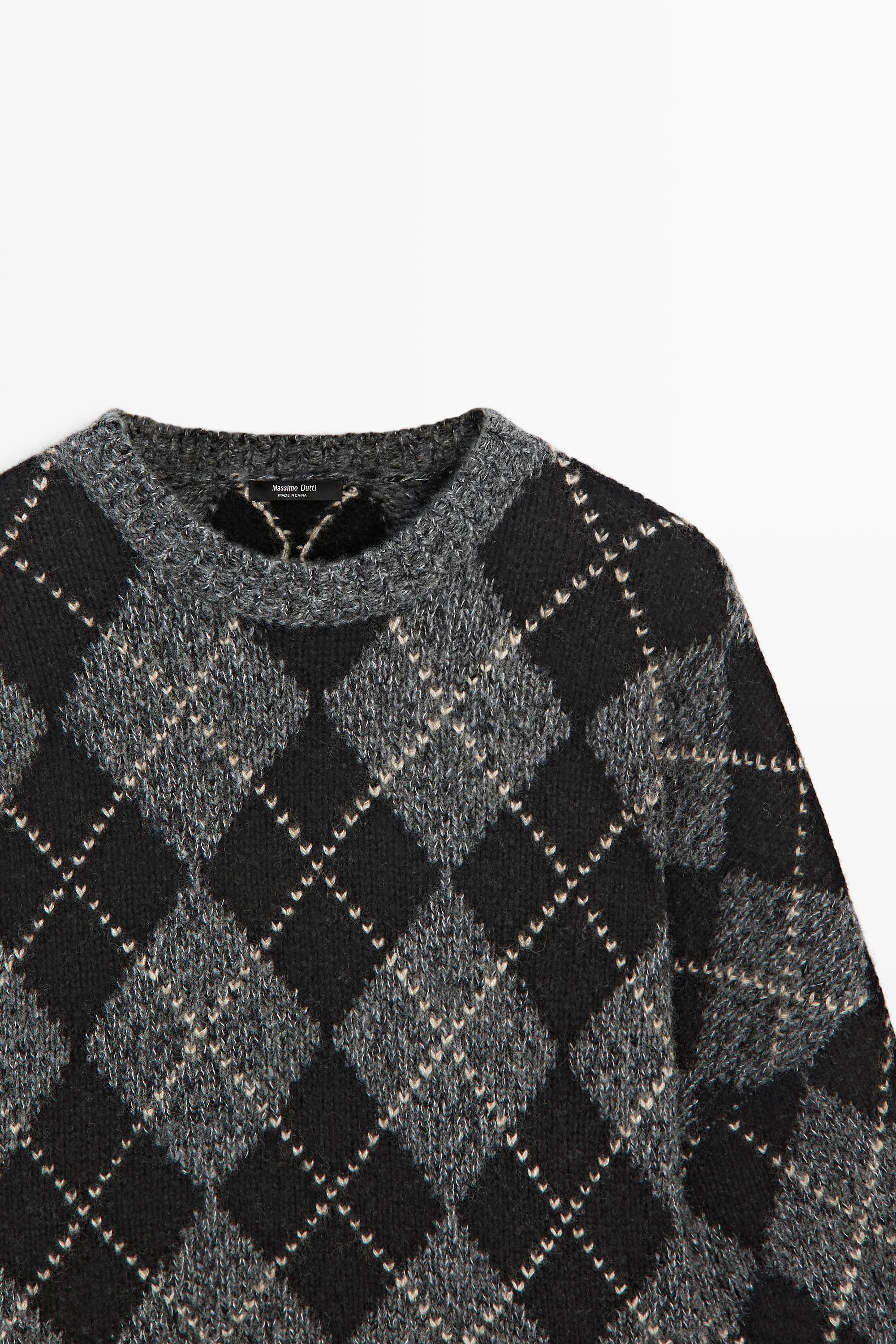 Argyle knit sweater with cashmere — GREY