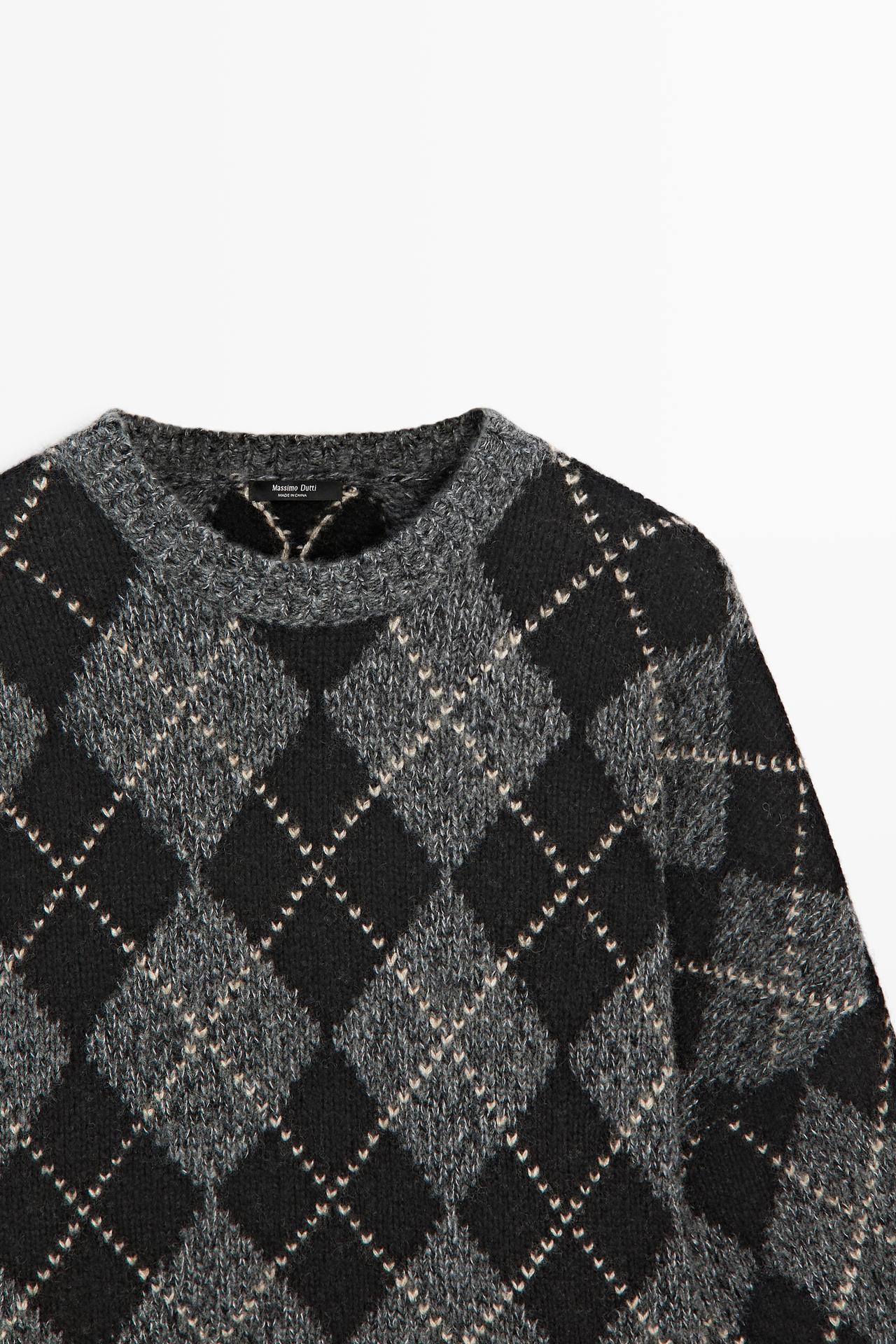 Argyle knit sweater with cashmere — GREY