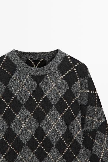 Argyle knit sweater with cashmere — GREY 4