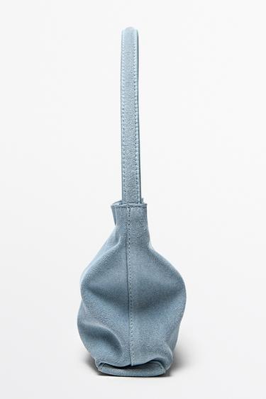 Split suede leather shoulder bag — Light blue 4