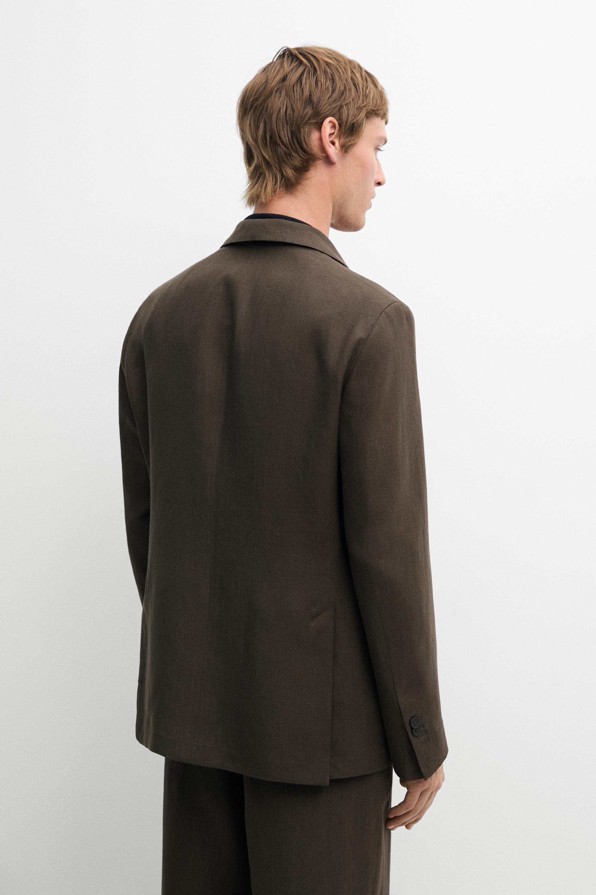 Linen suit blazer — BROWN