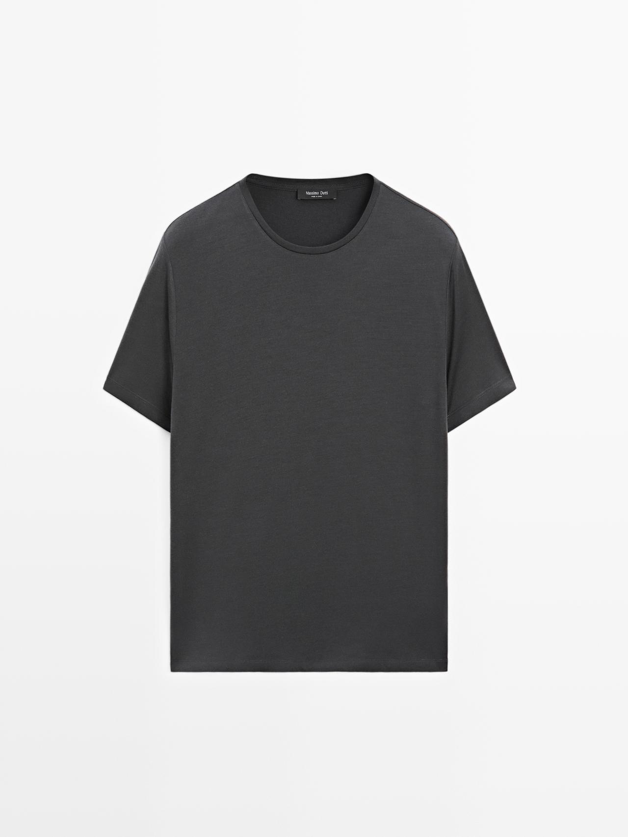 Massimo Dutti - Herre - Kortærmet T-Shirt I Uldblanding - Bly Blå - S