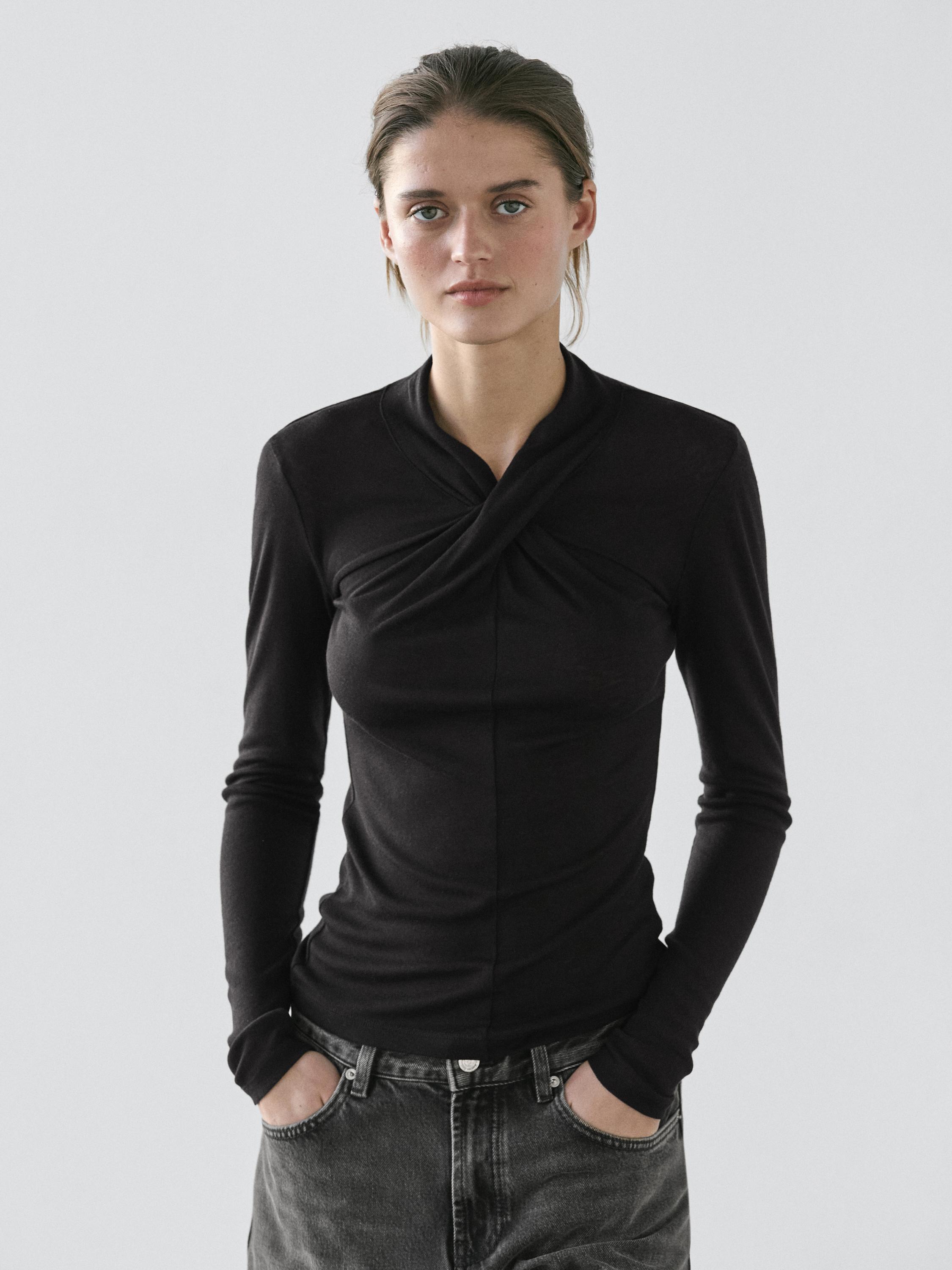 Lyocell and wool crossover top