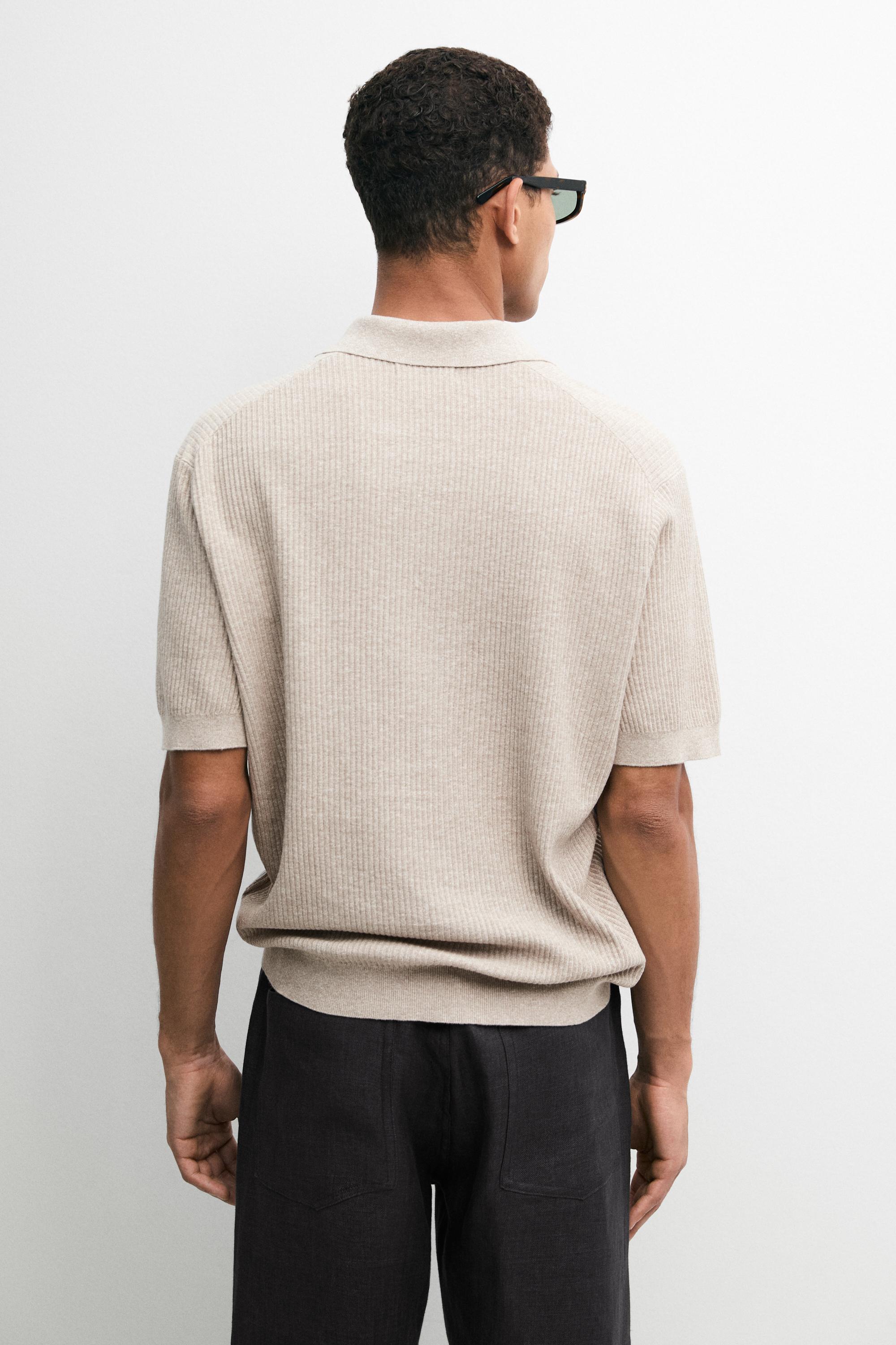 Cotton blend knit polo shirt — BEIGE