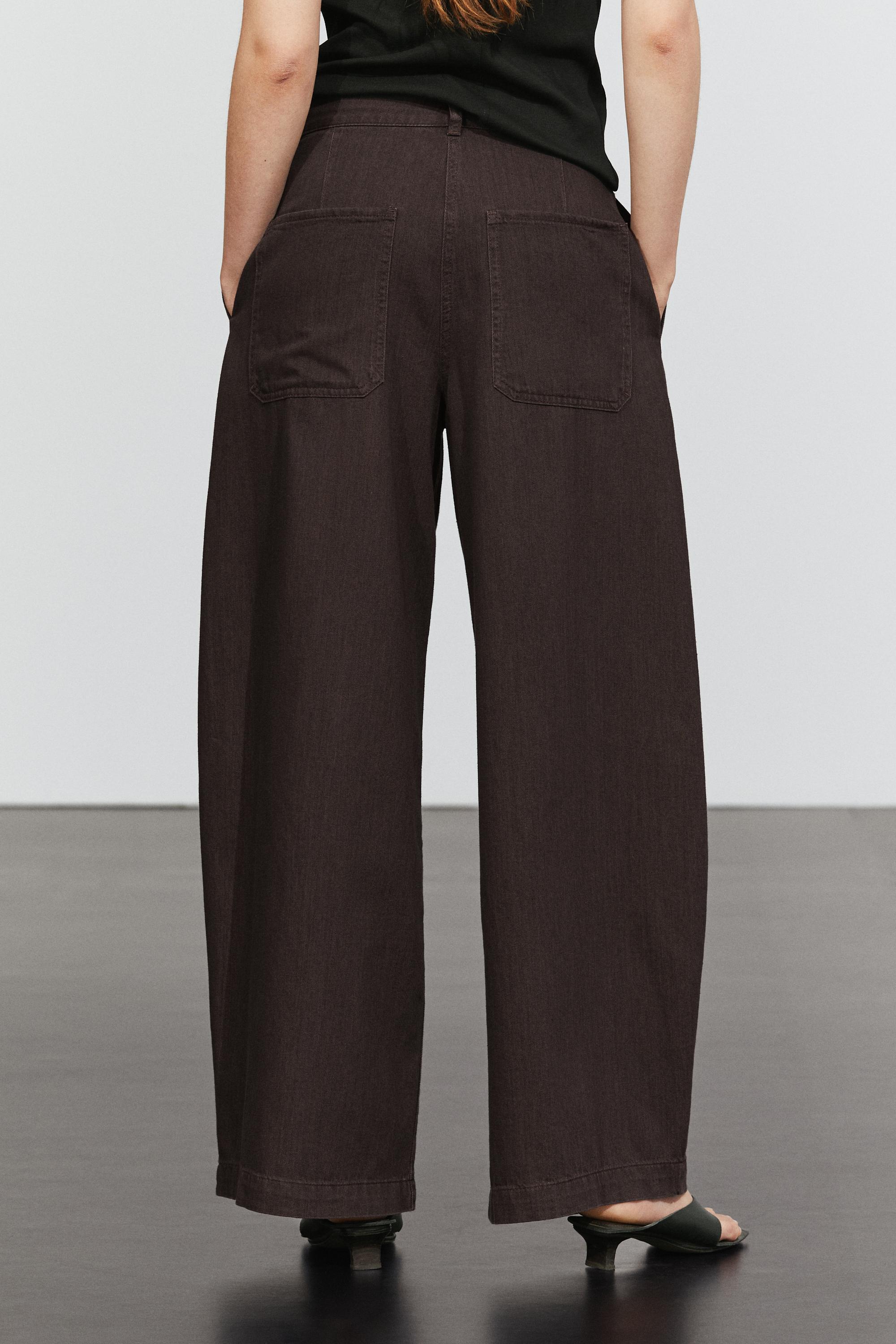 Pleated barrel fit jeans — BROWN