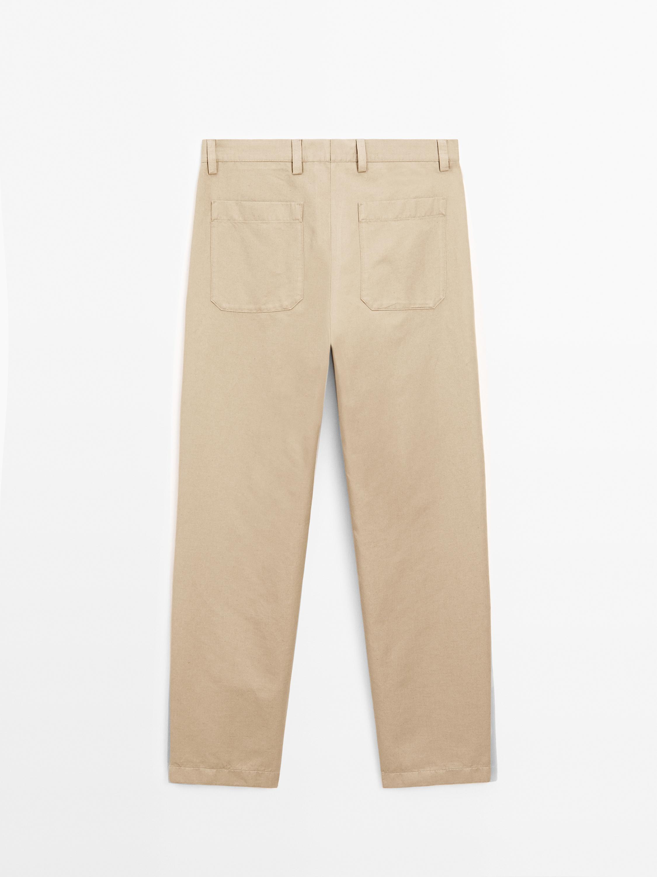 Regular fit cotton blend trousers