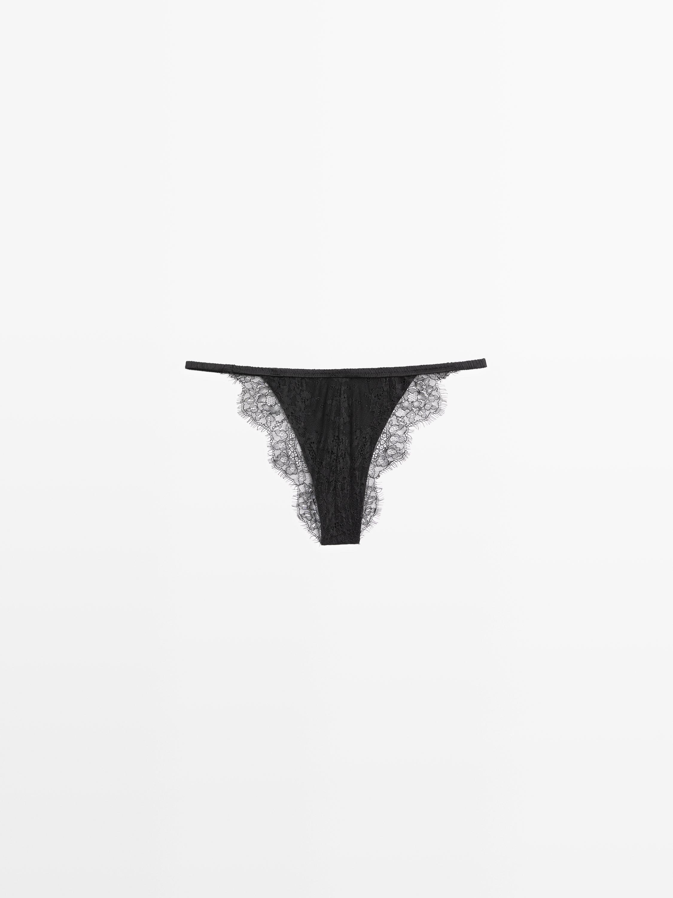 Silk briefs with lace detail — BLACK