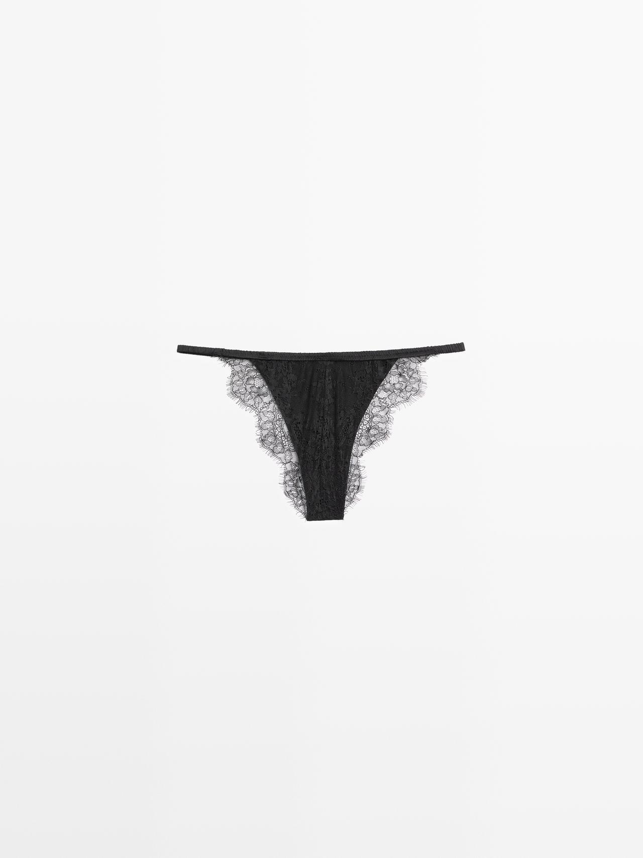 Silk briefs with lace detail — BLACK