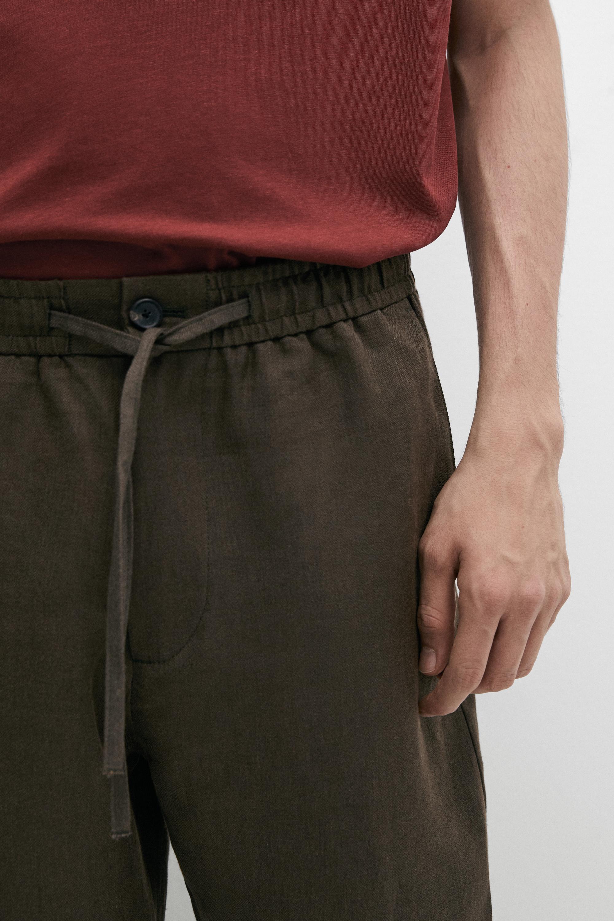 100% linen trousers with herringbone detail — GREEN