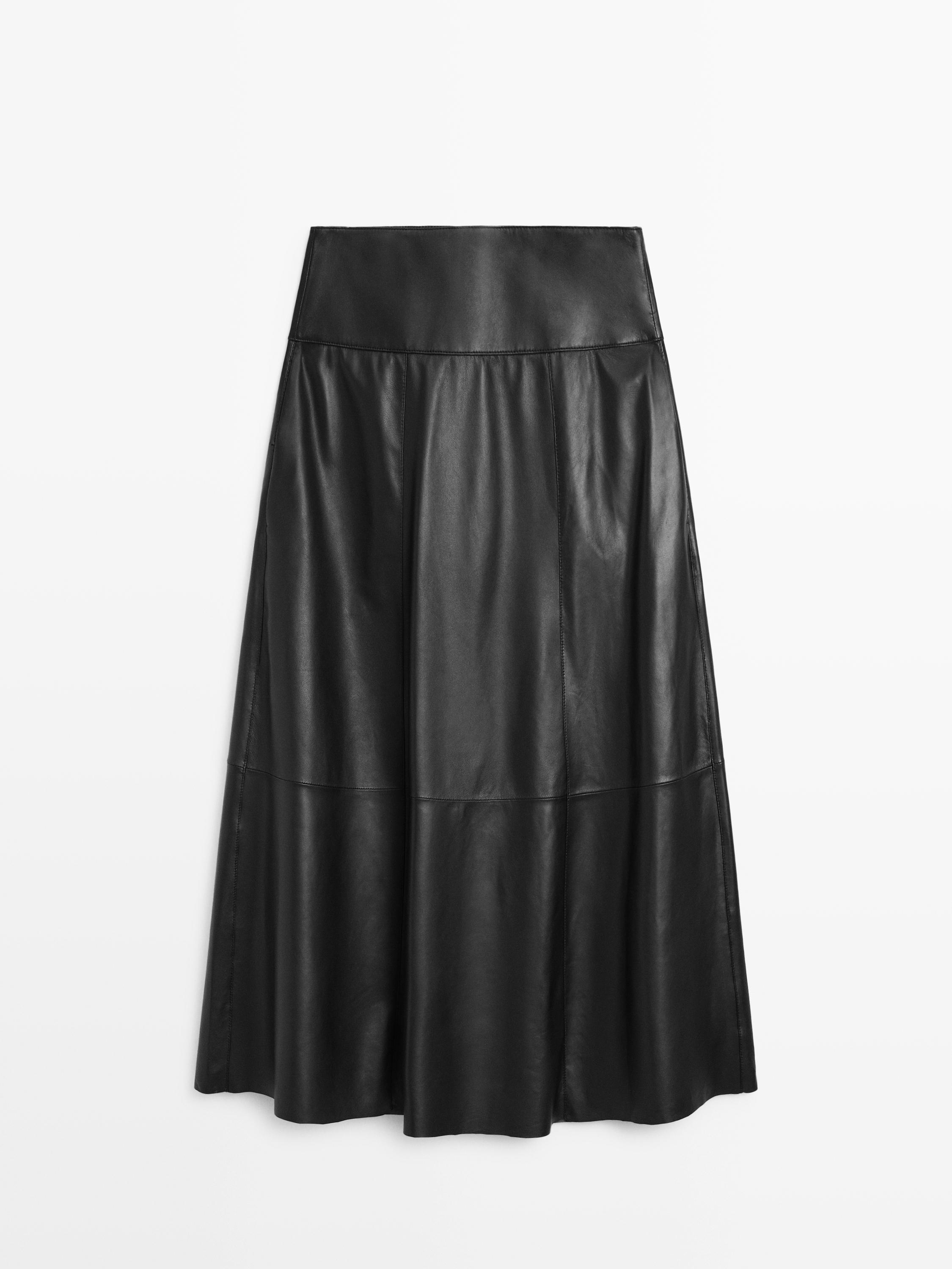 Midi skirt with nappa leather stitching