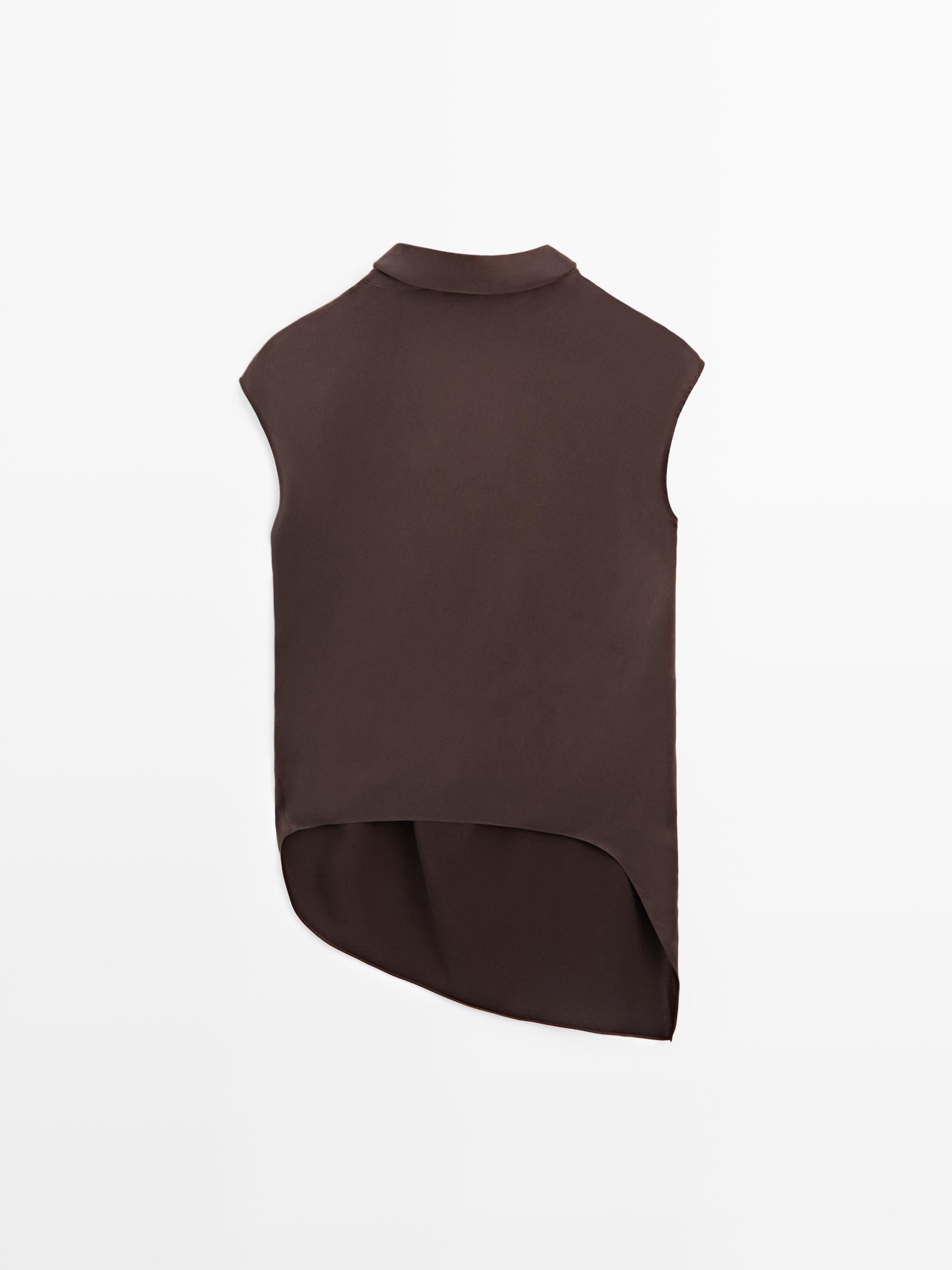 Asymmetric draped top — BROWN
