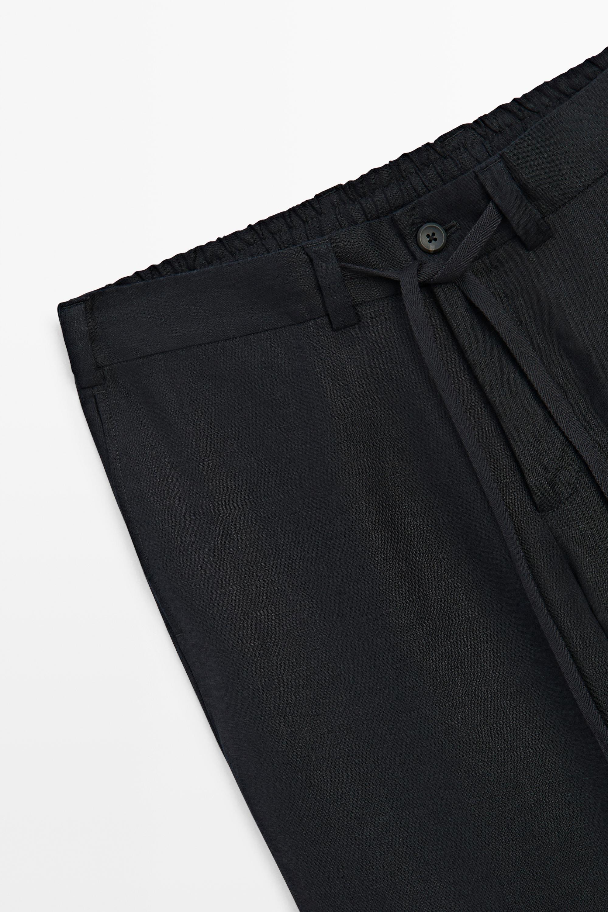 100% linen trousers with elasticated waist — DEEP BLUE
