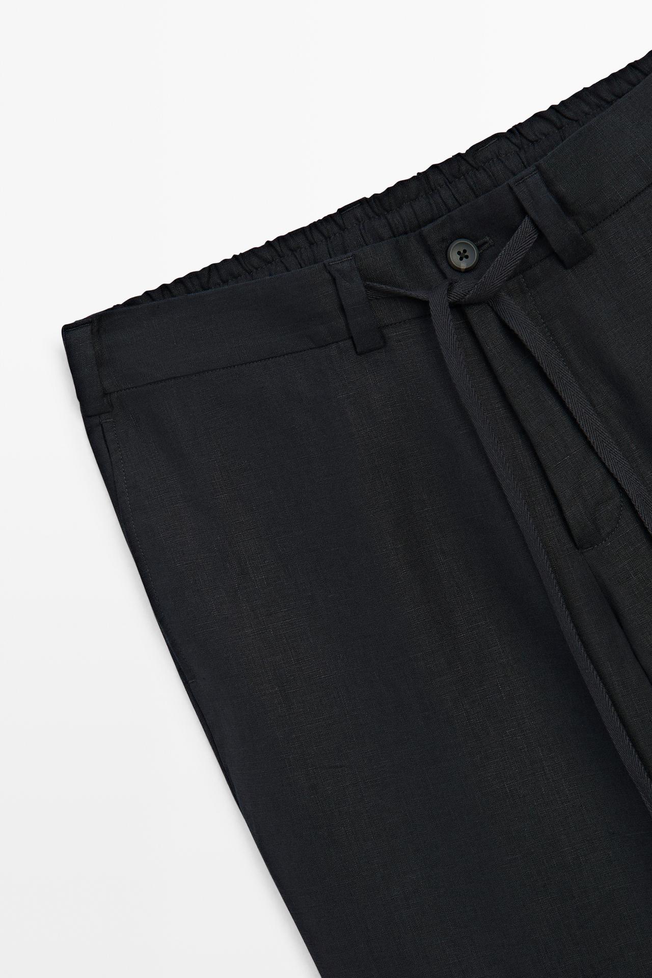 100% linen trousers with elasticated waist — DEEP BLUE