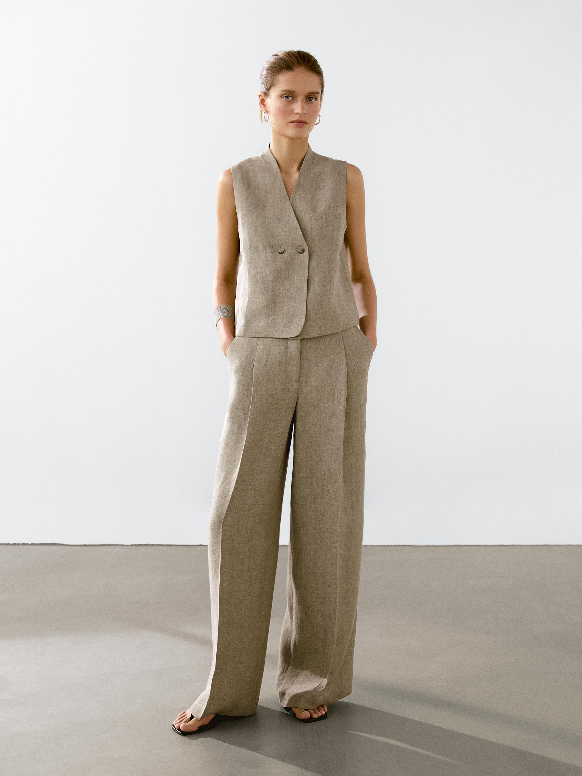 100% linen darted trousers
