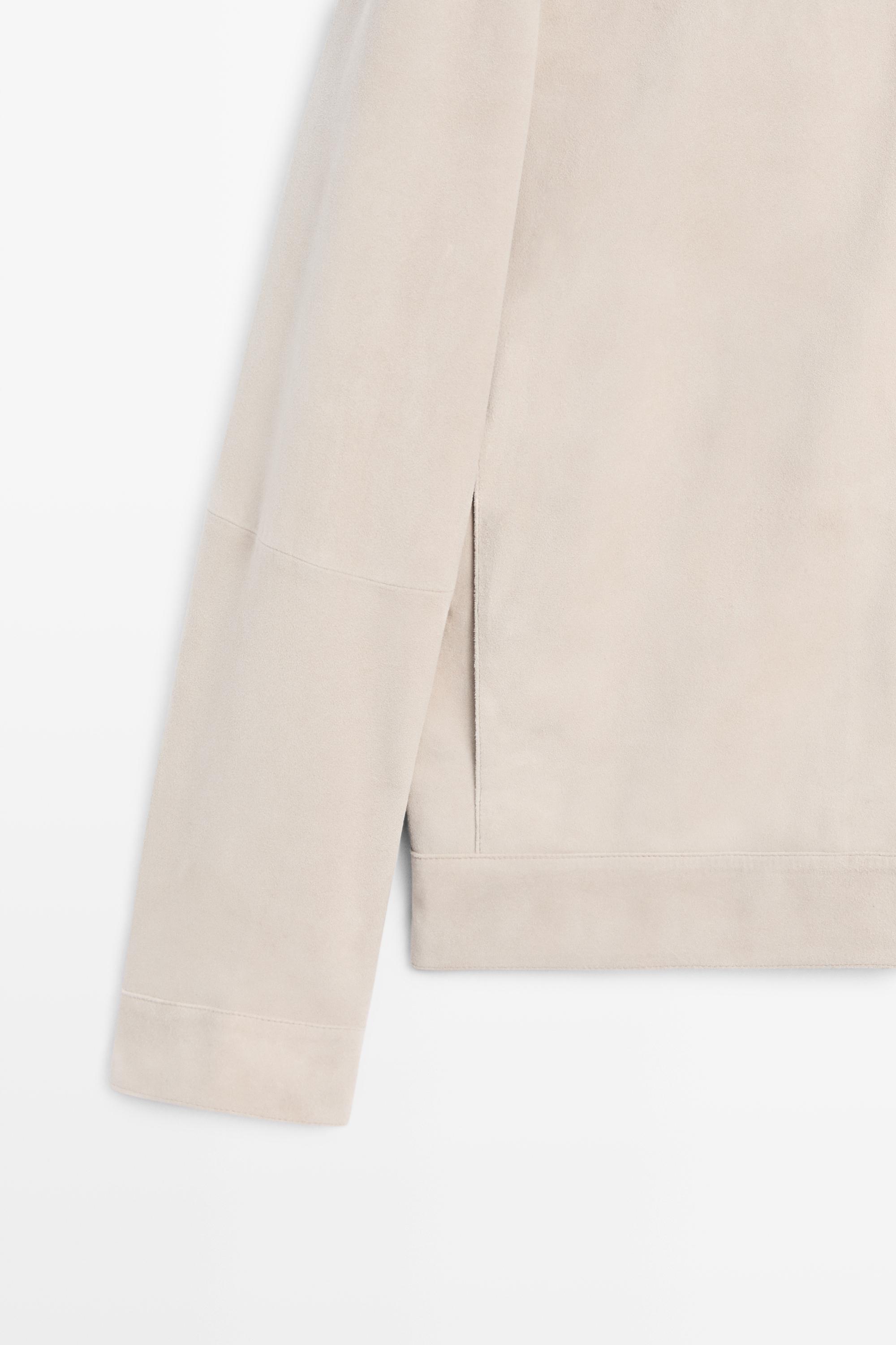 Suede leather collar jacket — Light Beige