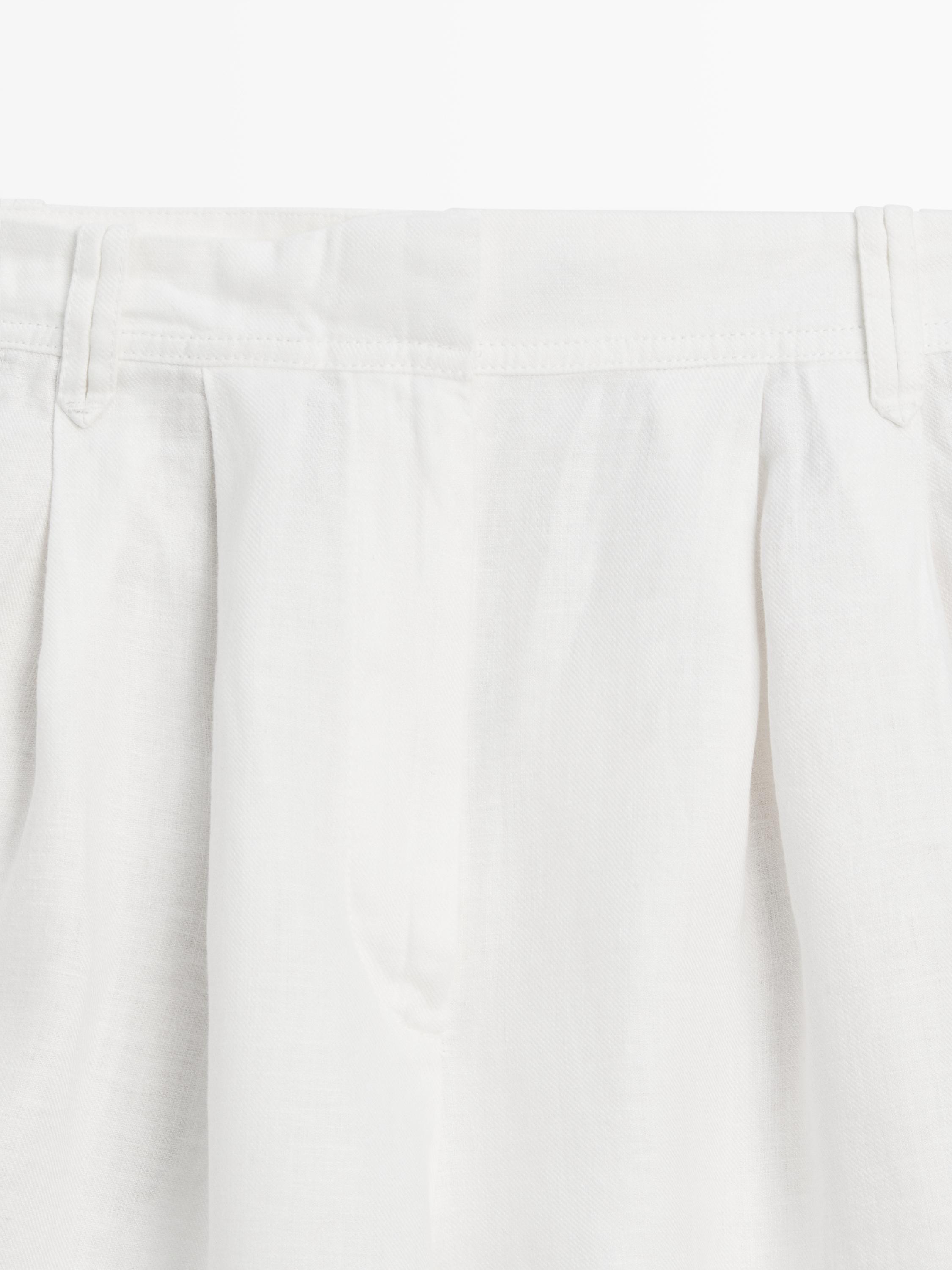 100% linen short pleated Bermuda shorts — WHITE