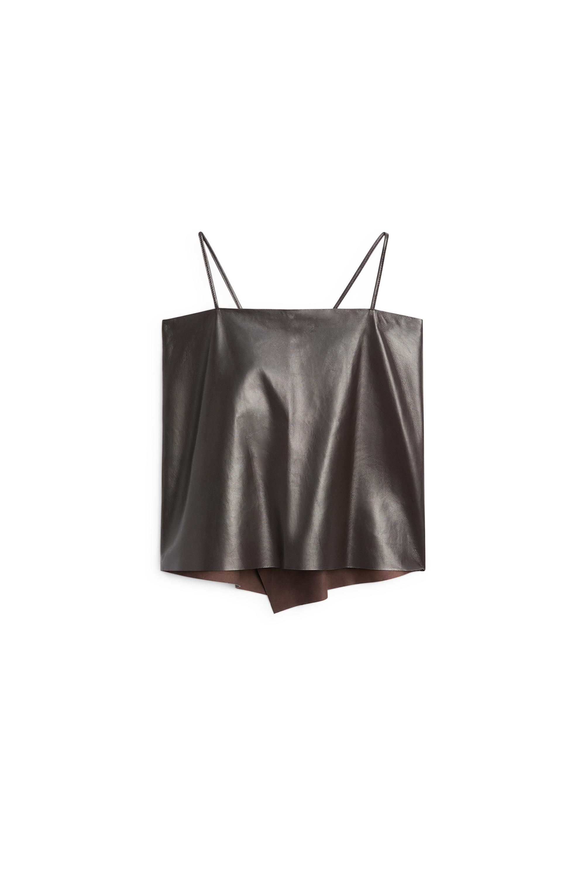 Nappa leather strappy top with back detail — BROWN