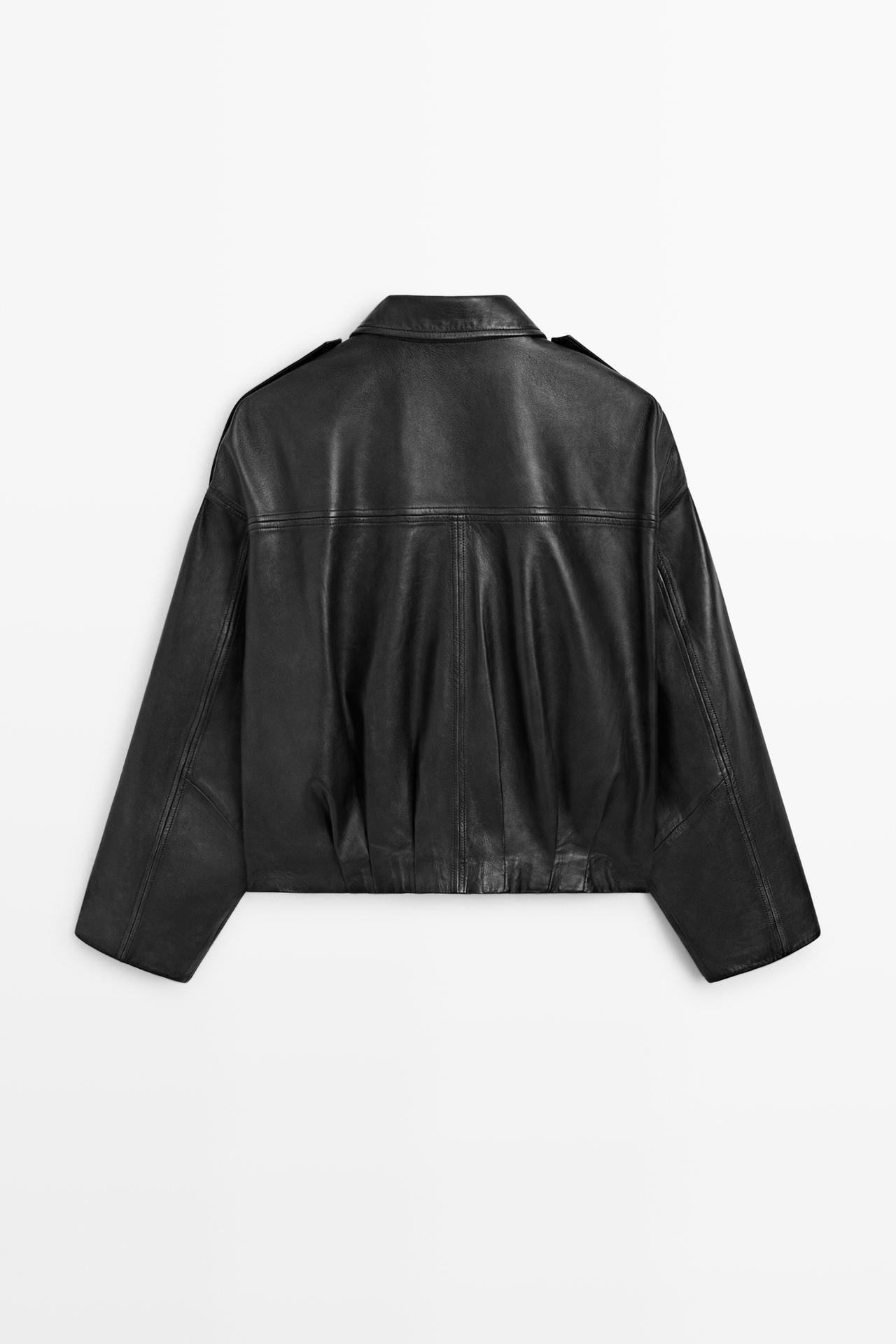 Nappa leather bomber jacket with lapel collar — KHAKI