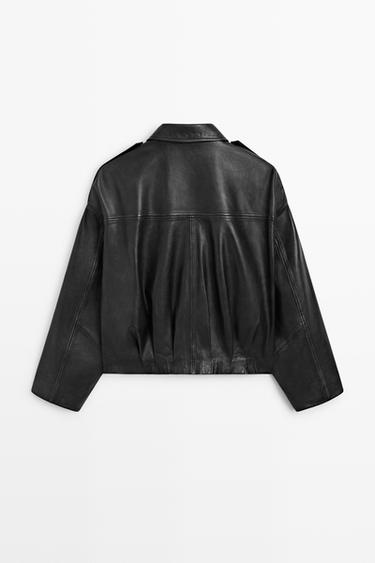 Nappa leather bomber jacket with lapel collar — KHAKI 6
