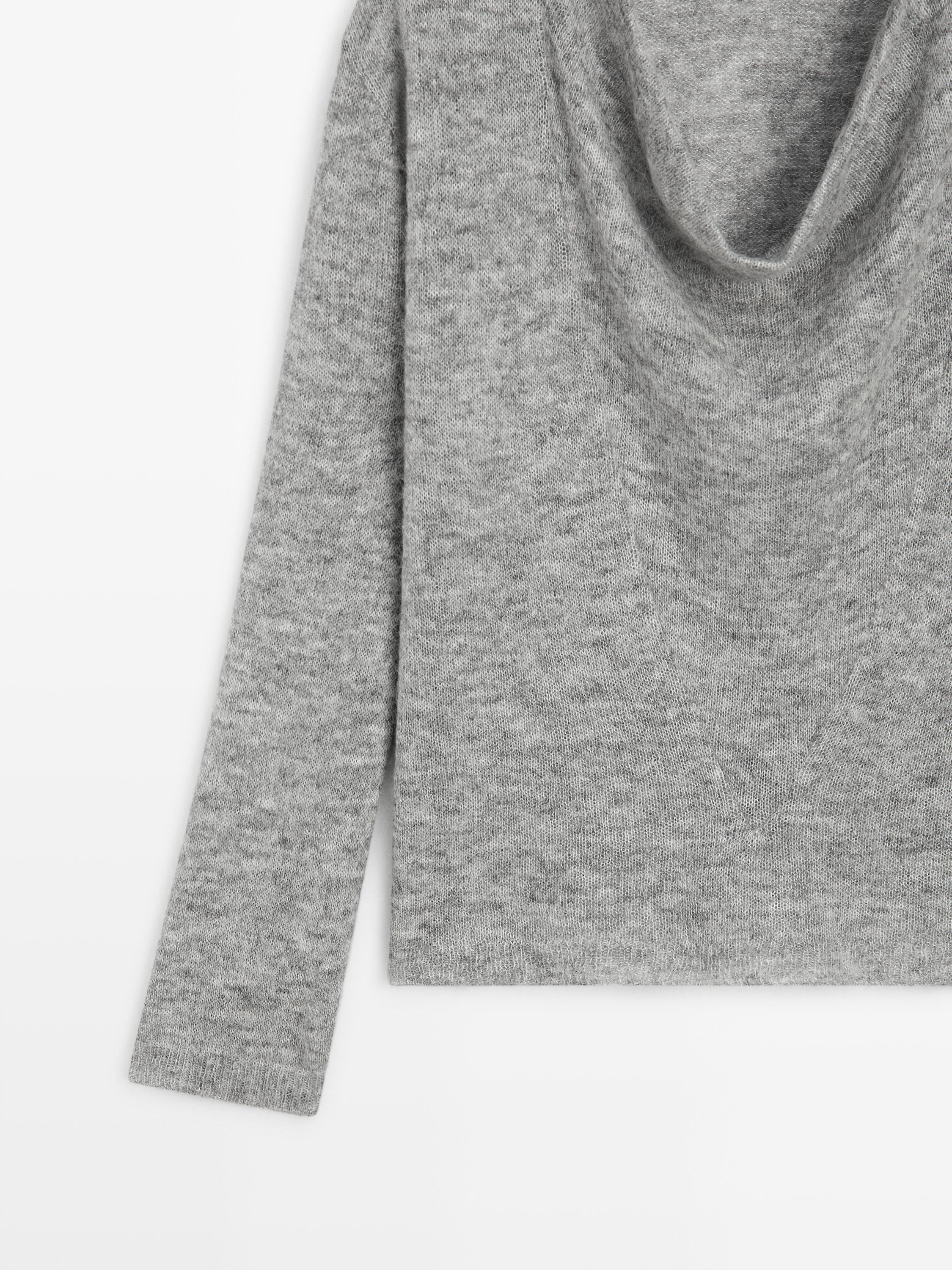 Knit sweater with cowl neck — GREY MARL