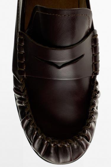 Shirred Leather Loafer — BROWN 5