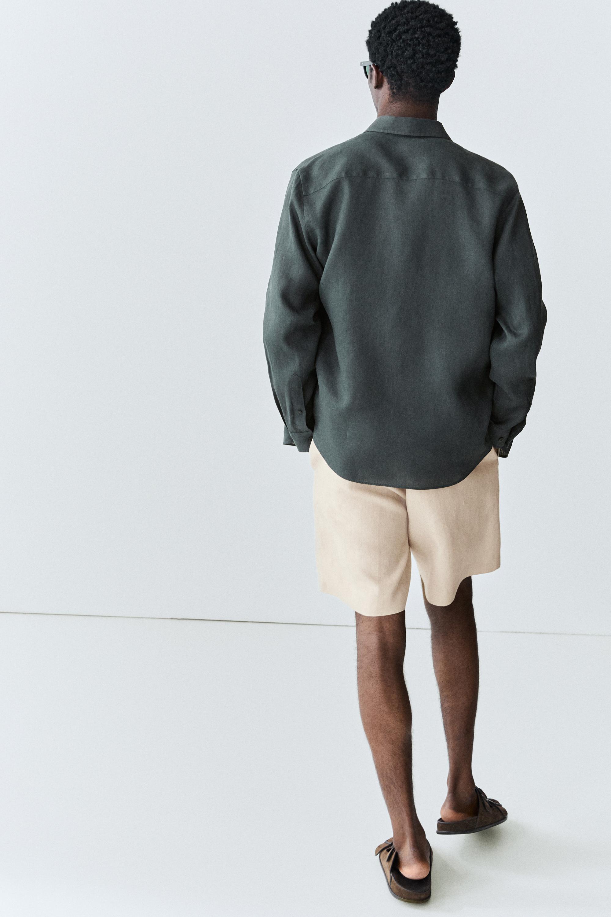 Slim fit 100% linen shirt — Misty blue