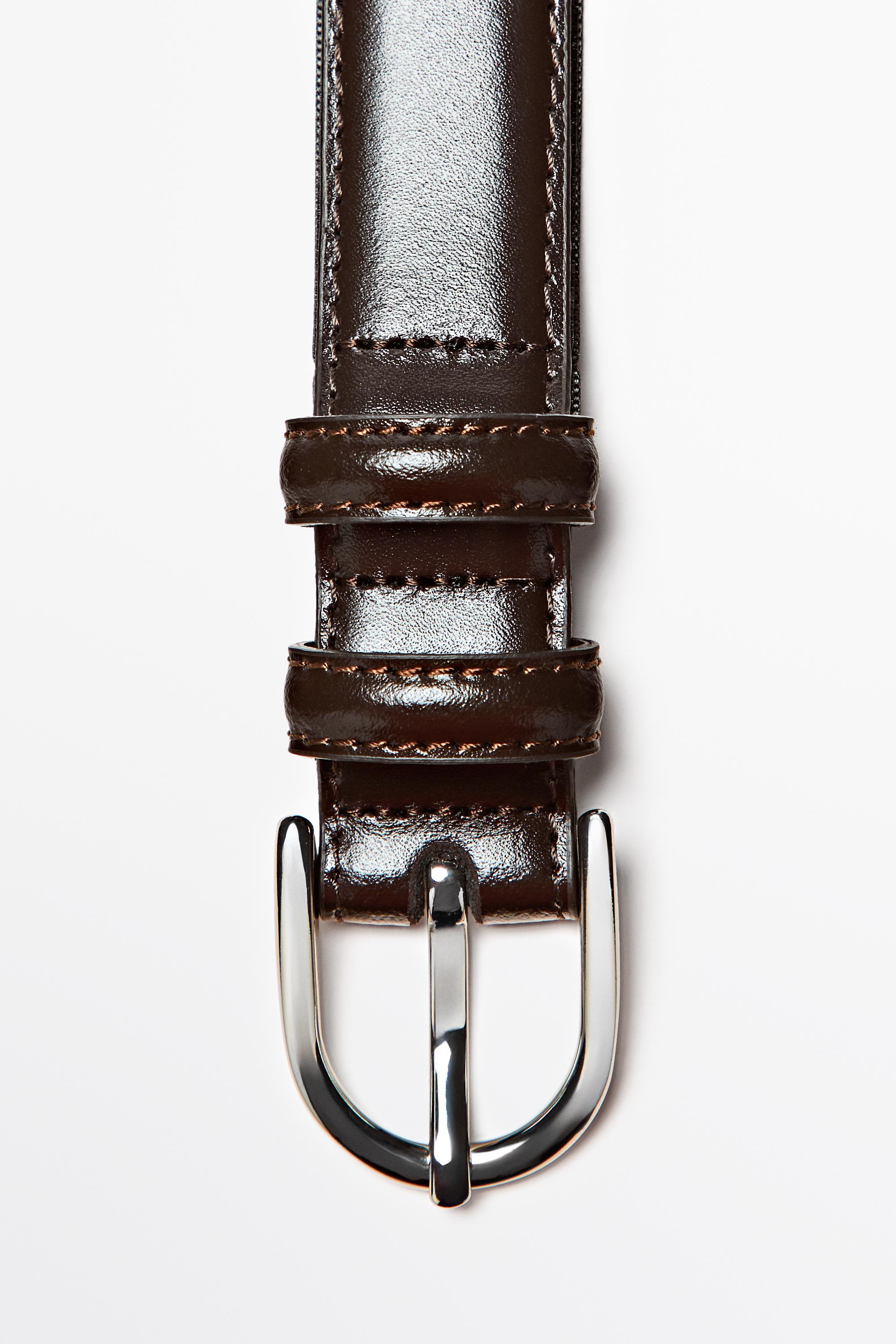 Nappa leather belt with topstitching and oval buckle · Brown  Massimo Dutti Mens Leather Belt Brown Silver Buckle Quite Luxury‎ Size 105/40 main image 0