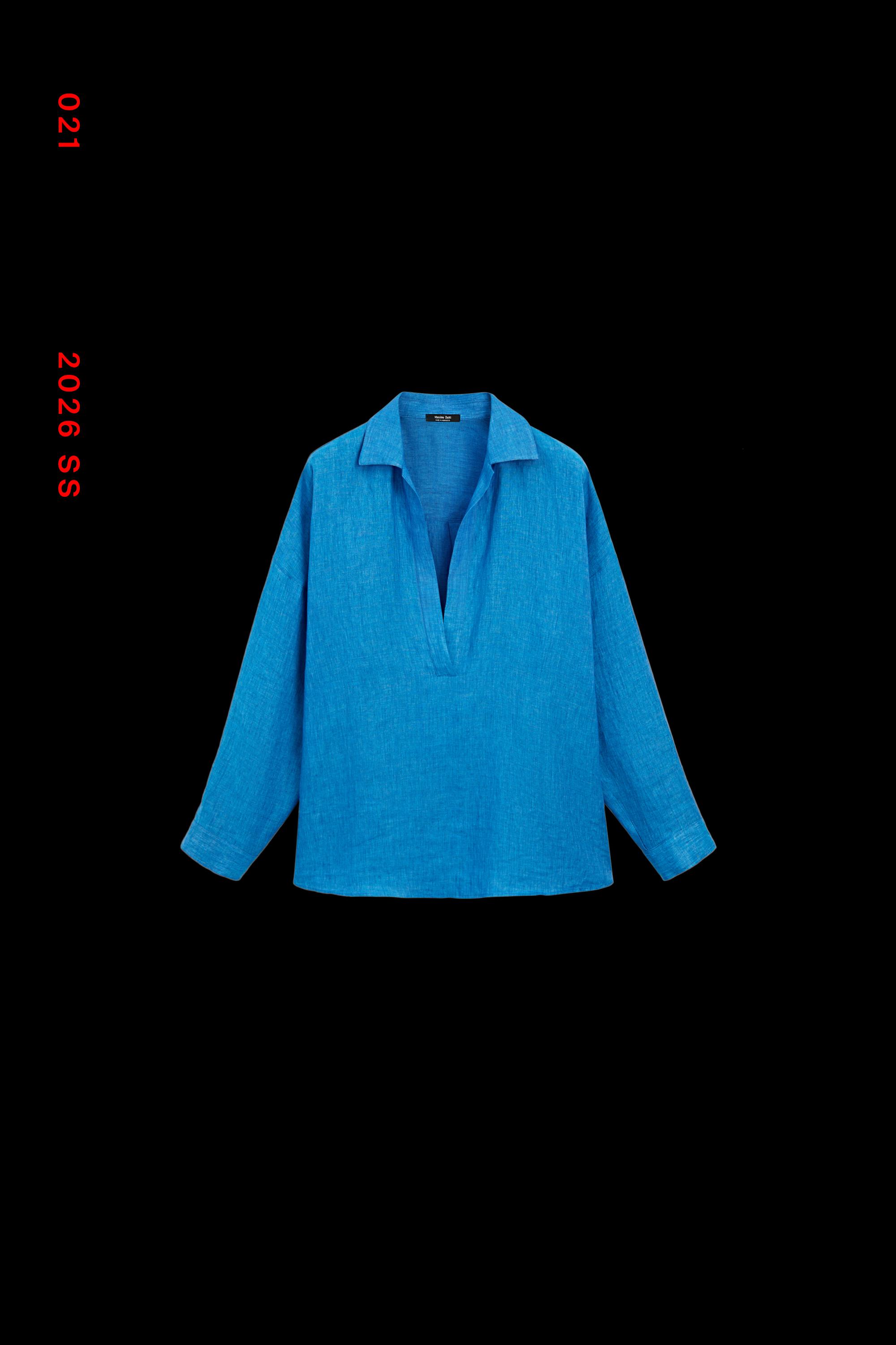 100% linen flowing blouse — BLUE
