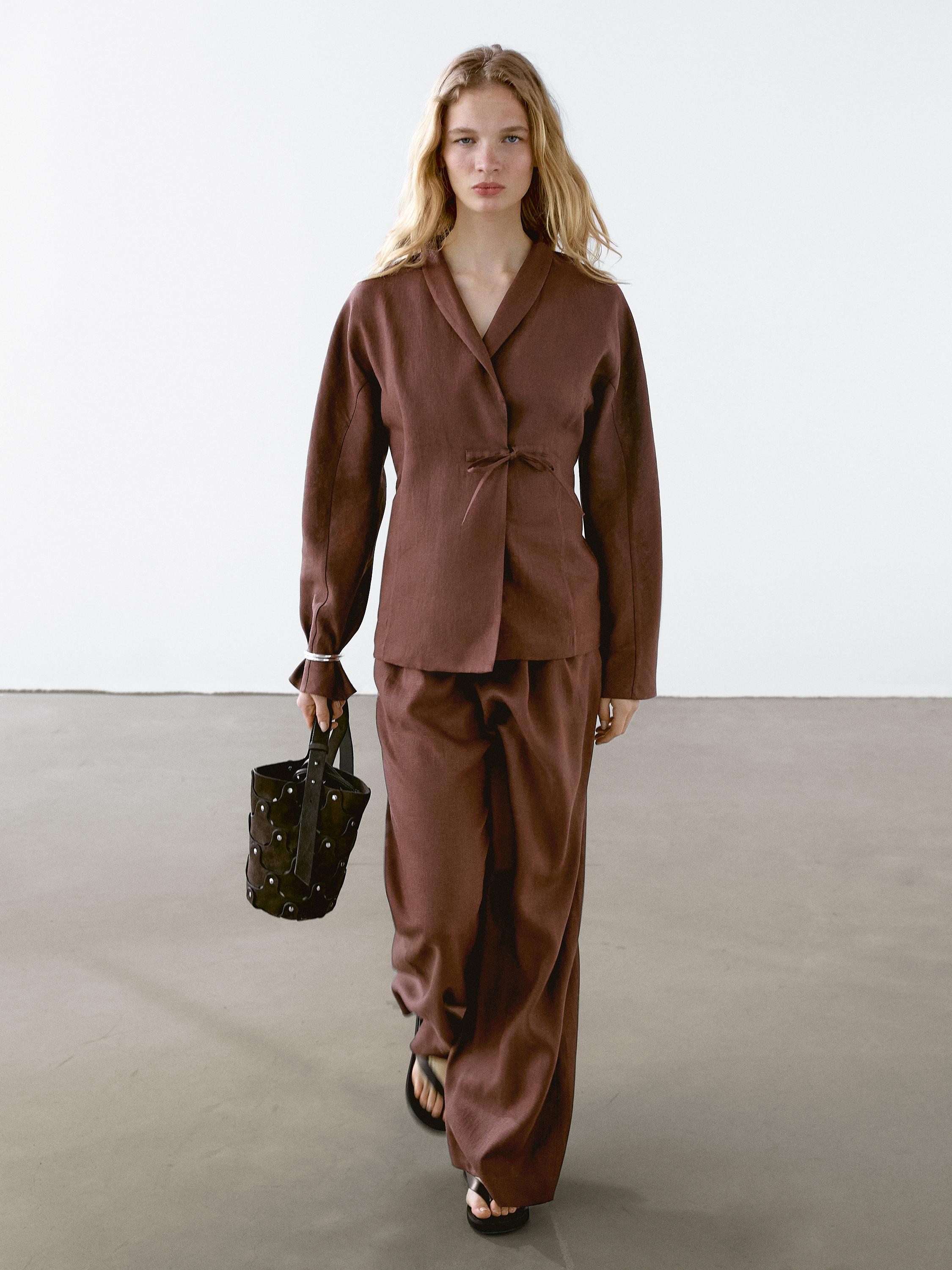 Flowing 100% linen wide-leg trousers