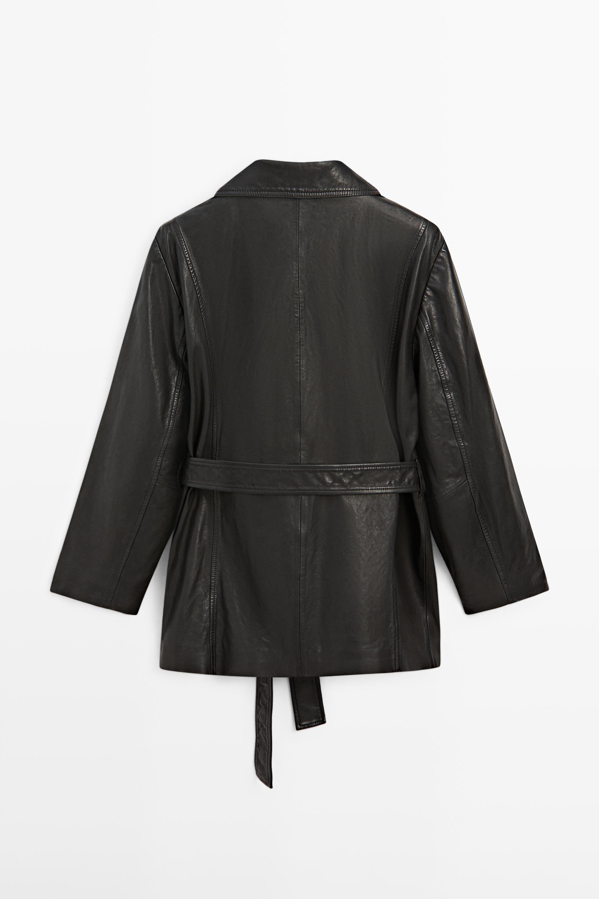 Nappa leather jacket with belt detail · Black · Bomberâ Jacket
