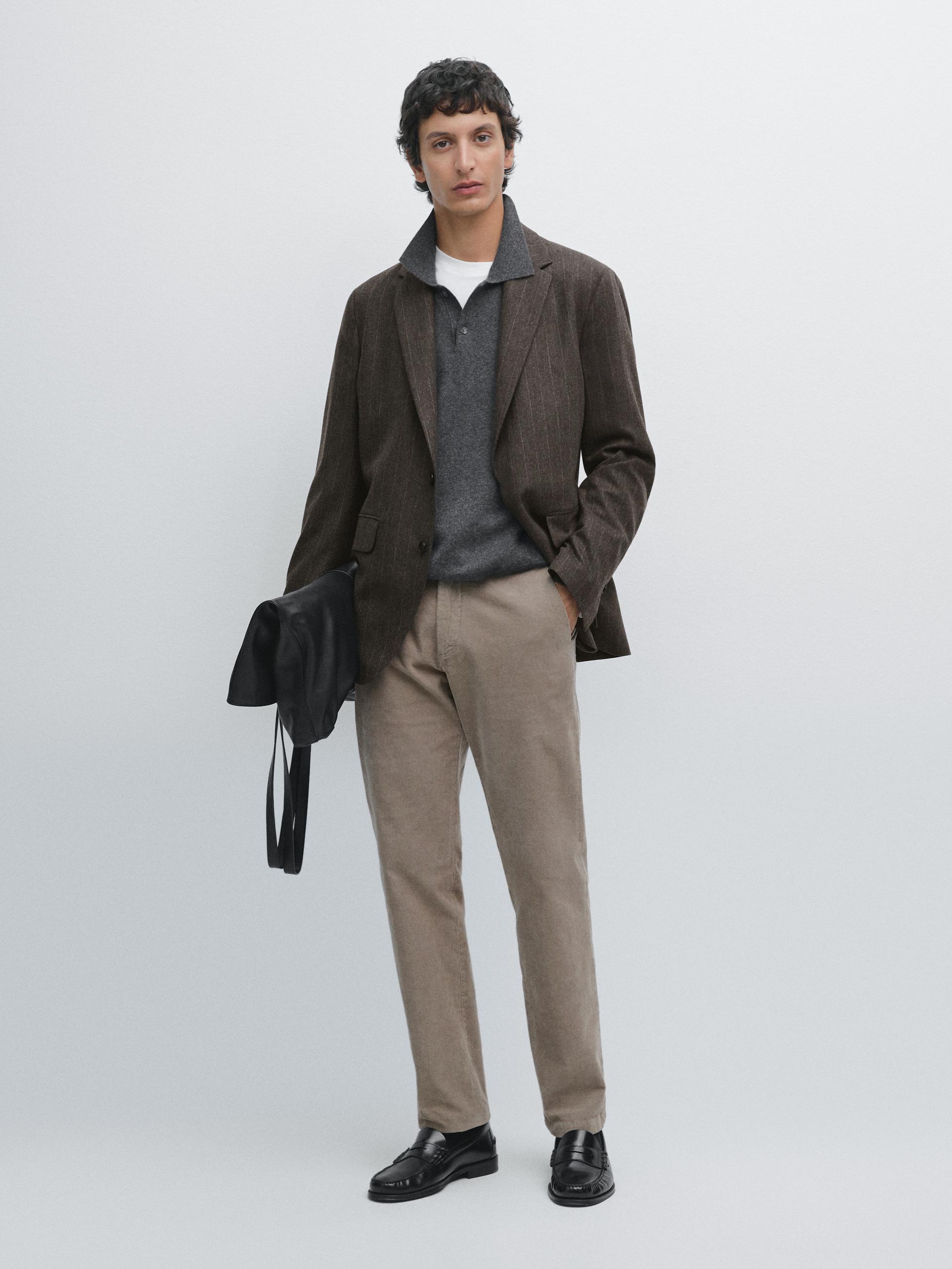 Pantalon Slim En Velours Côtelé - Vert Clair - 42 - Massimo Dutti - Homme