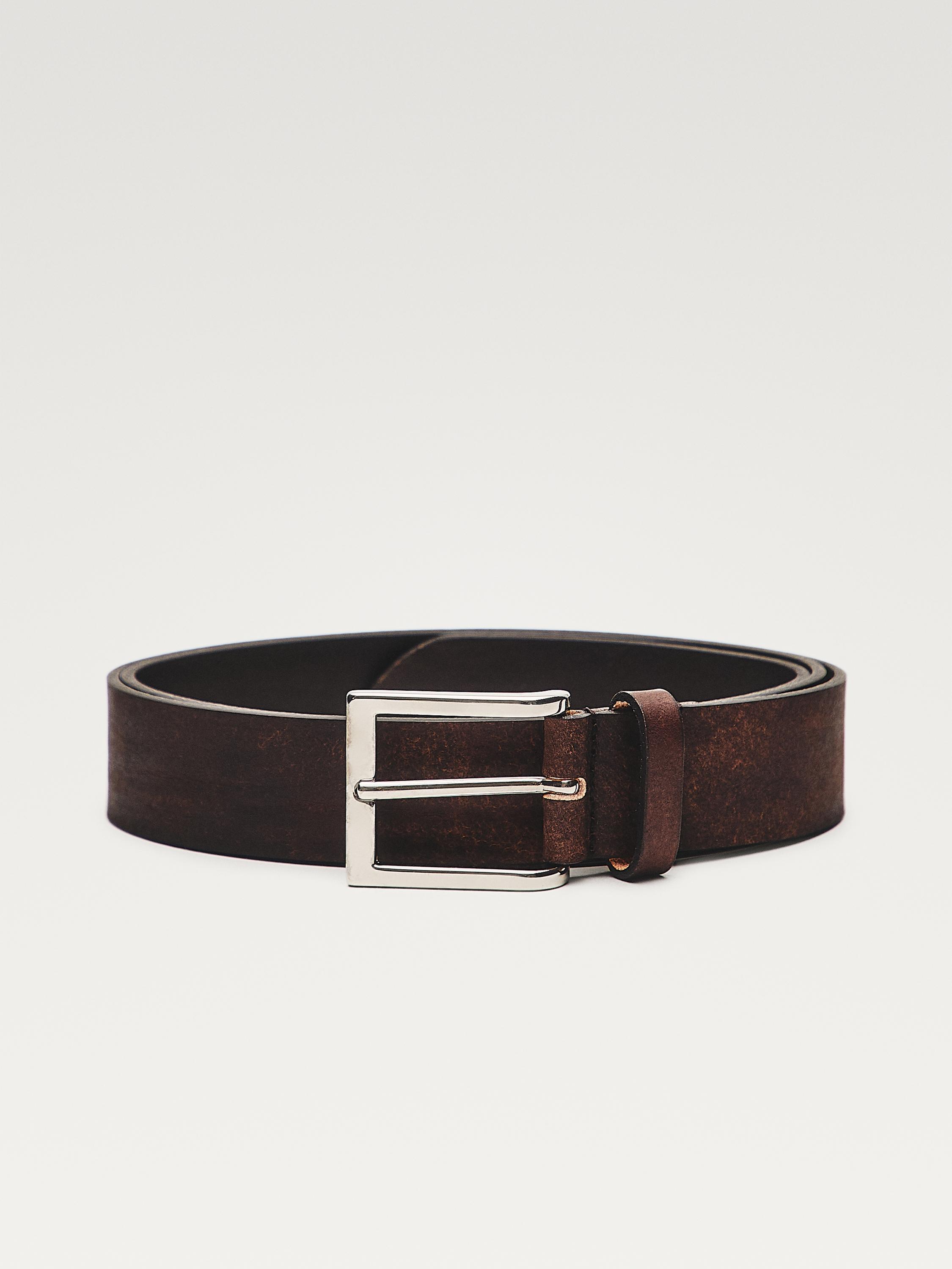 Distressed leather belt — MOLE BROWN