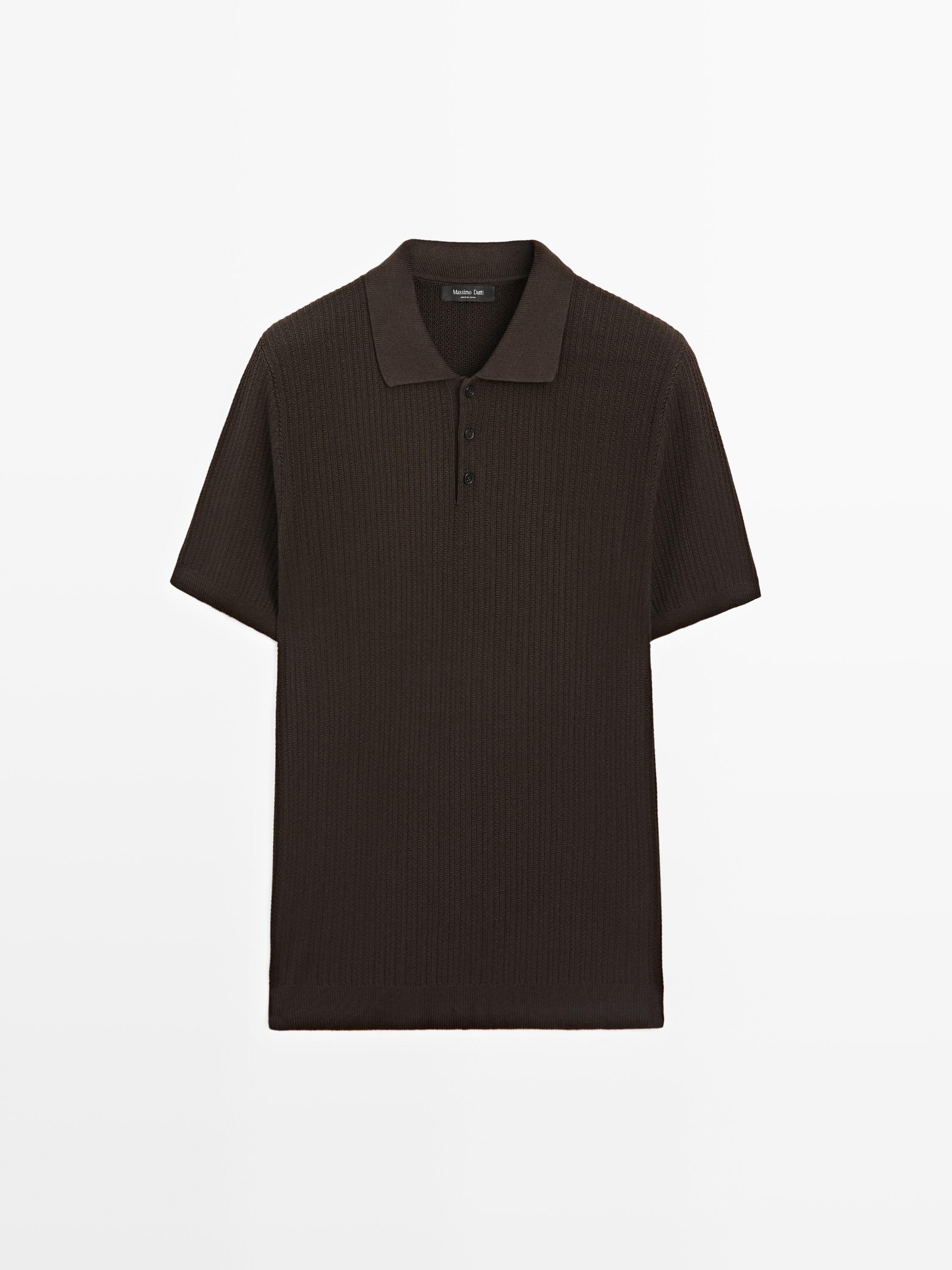 Camisola tipo polo de malha texturada 100% algodão