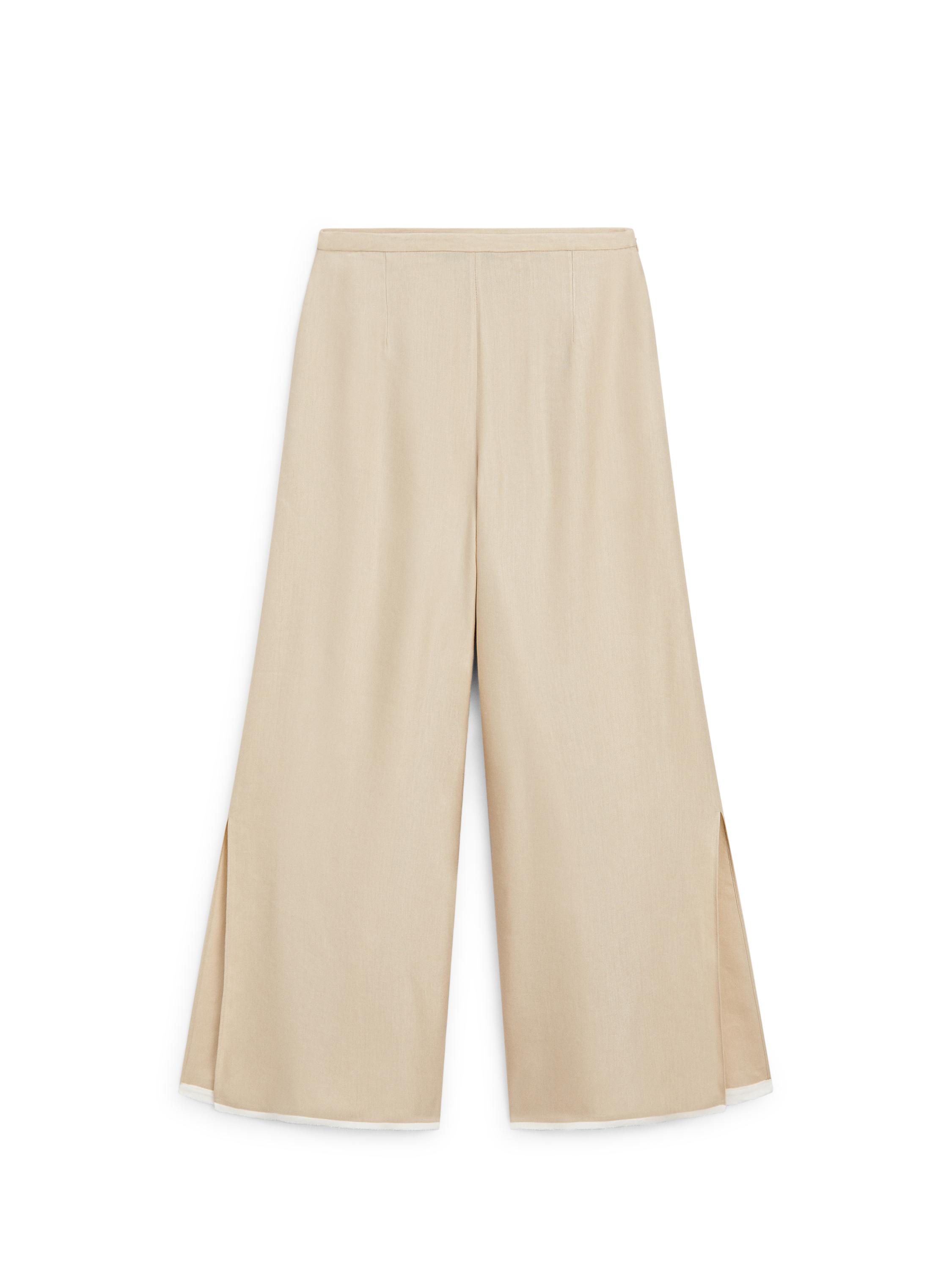 Contrast linen blend straight-leg trousers — BEIGE