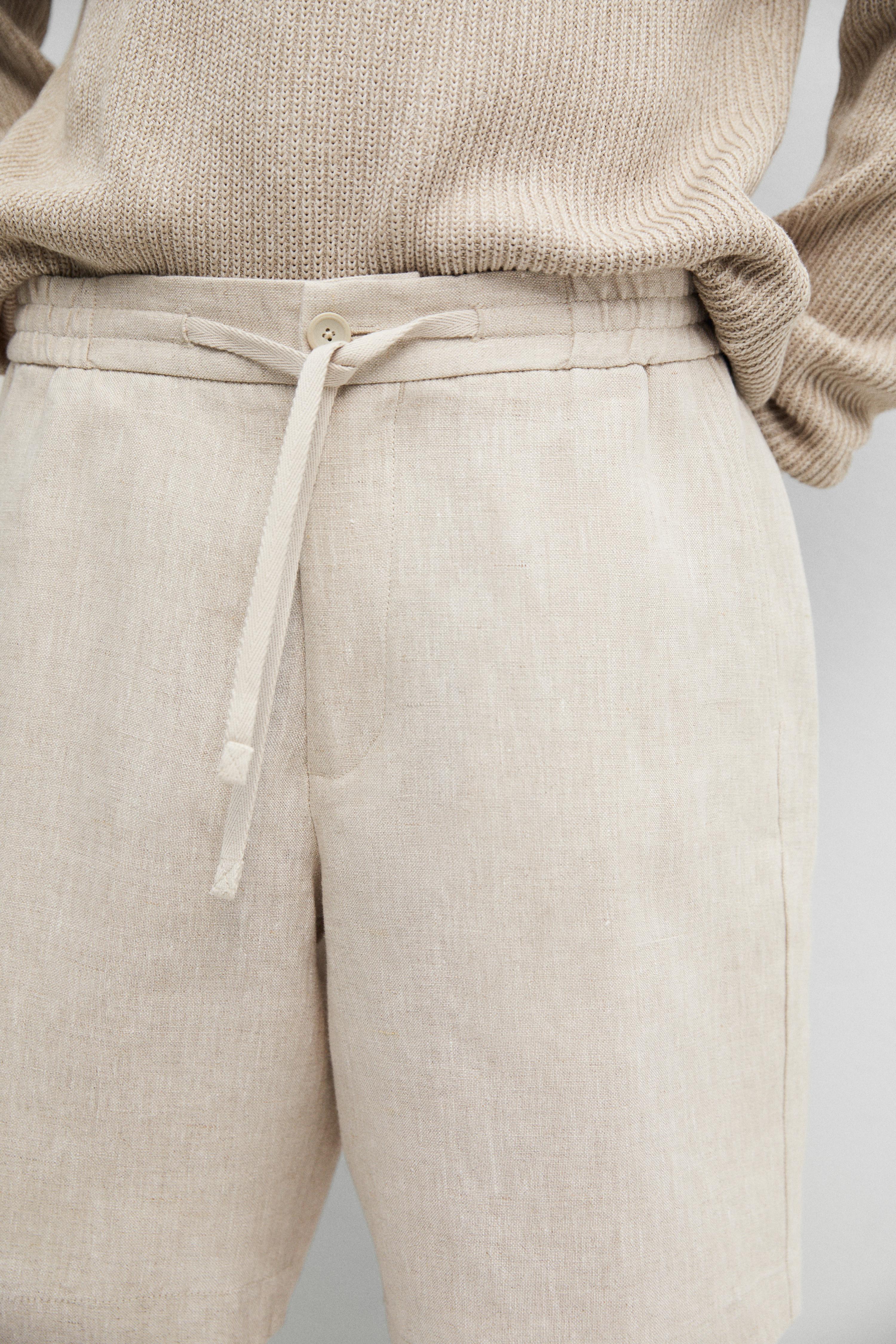 Linen Bermuda shorts with elasticated waistband — CREAM