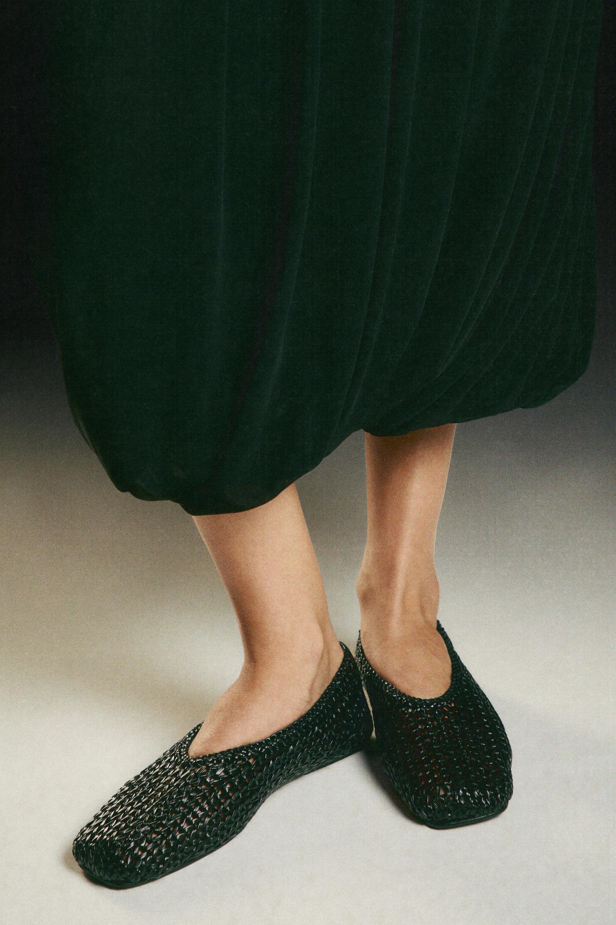 Braided sheepskin ballet flats — BLACK