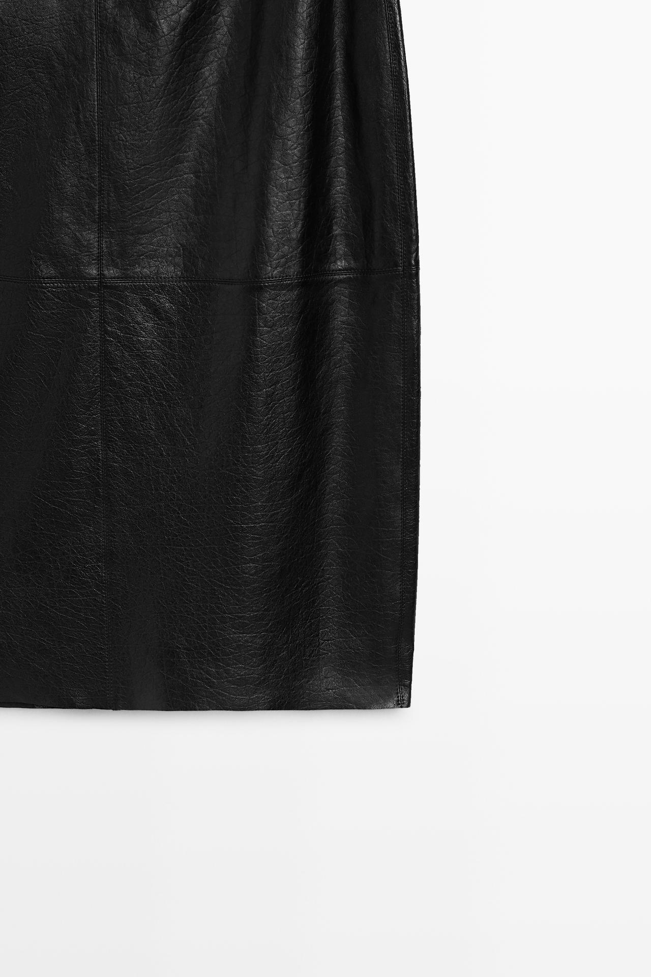Midi balloon  skirt with Nappa leather seams — BLACK