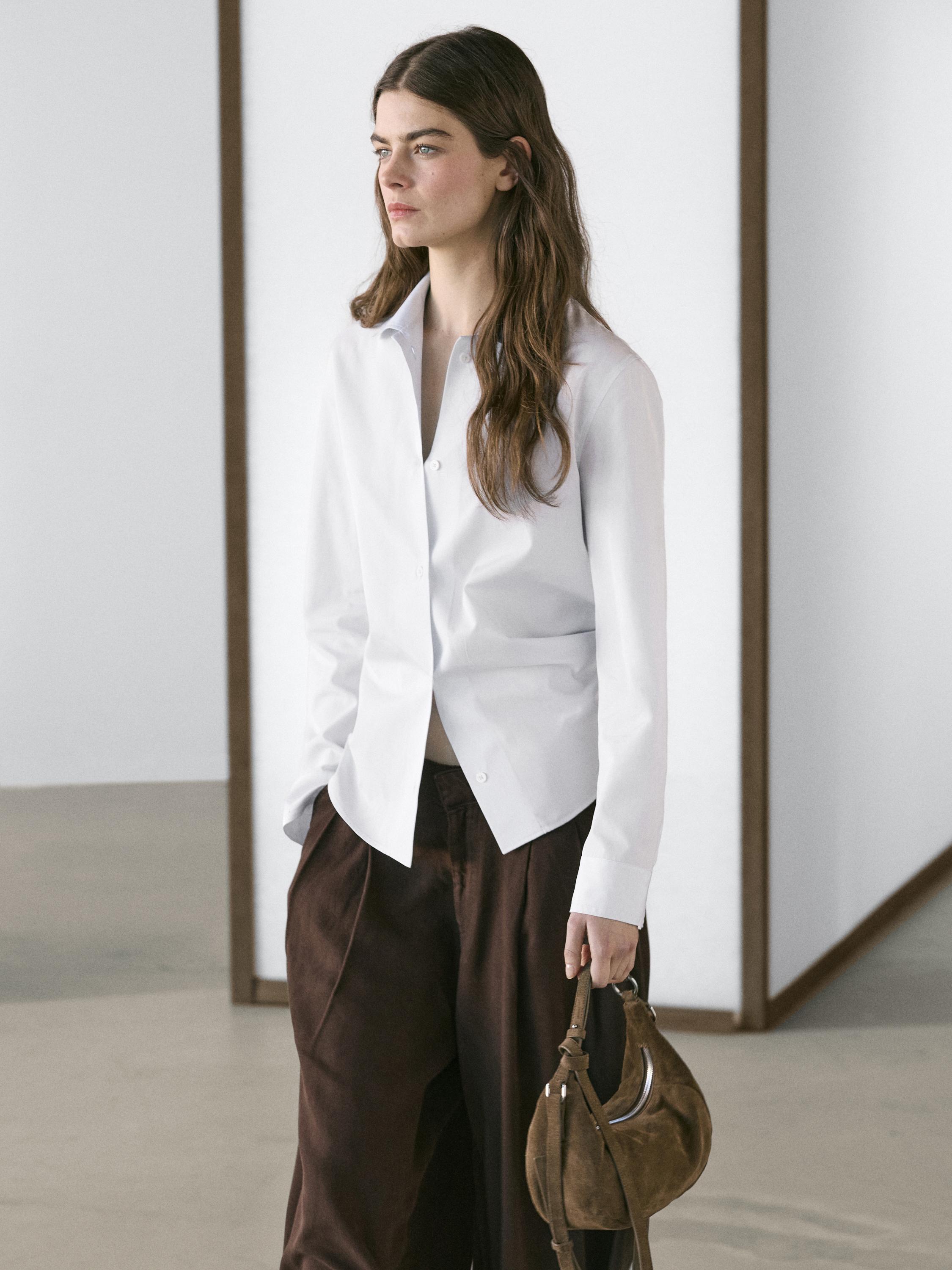 Cotton blend stretch shirt — WHITE