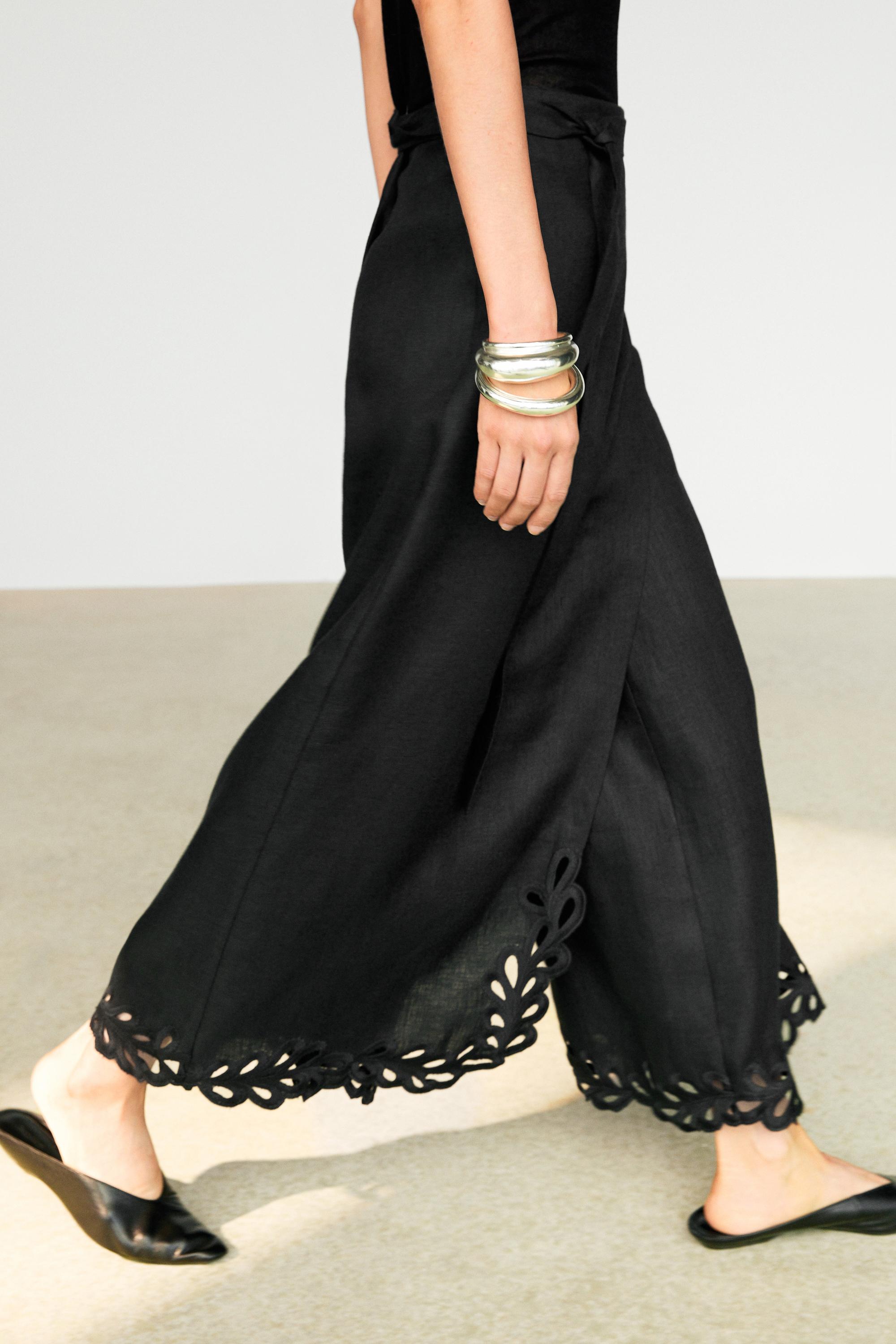 100% linen embroidered skort — BLACK
