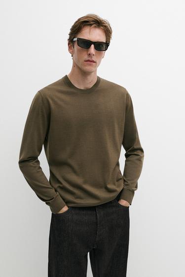 100% merino wool round neck knit sweater — OIL 3