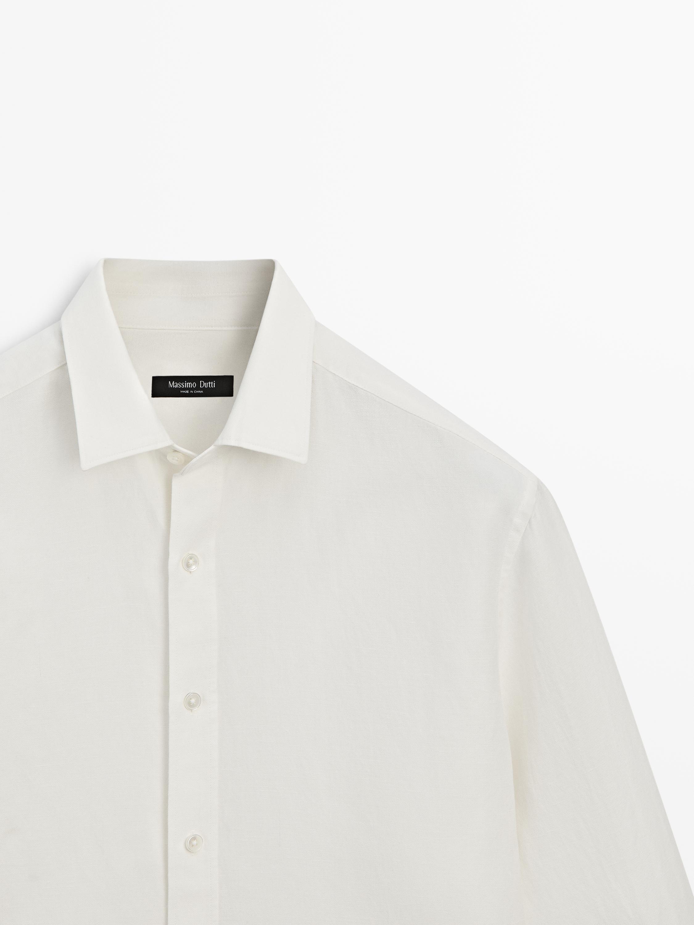 Regular fit linen blend shirt — CREAM