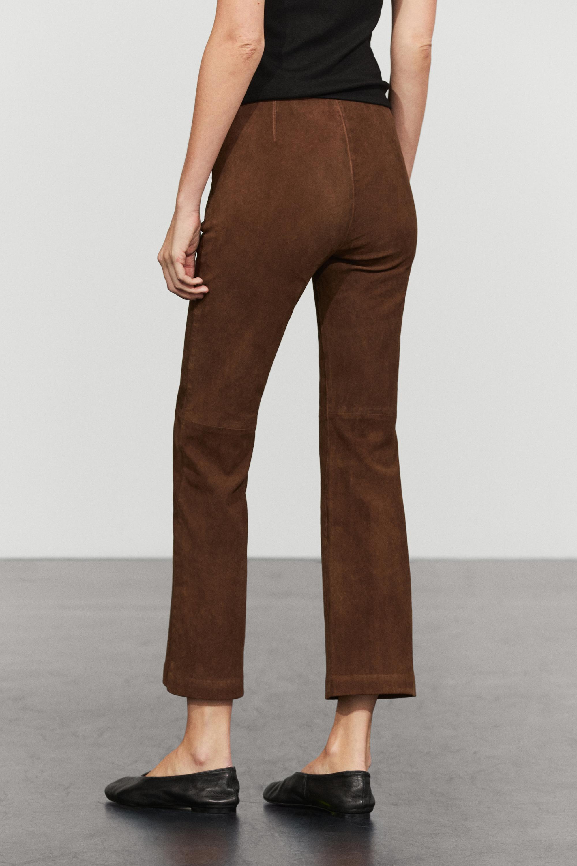Suede flare fit leggings — BROWN