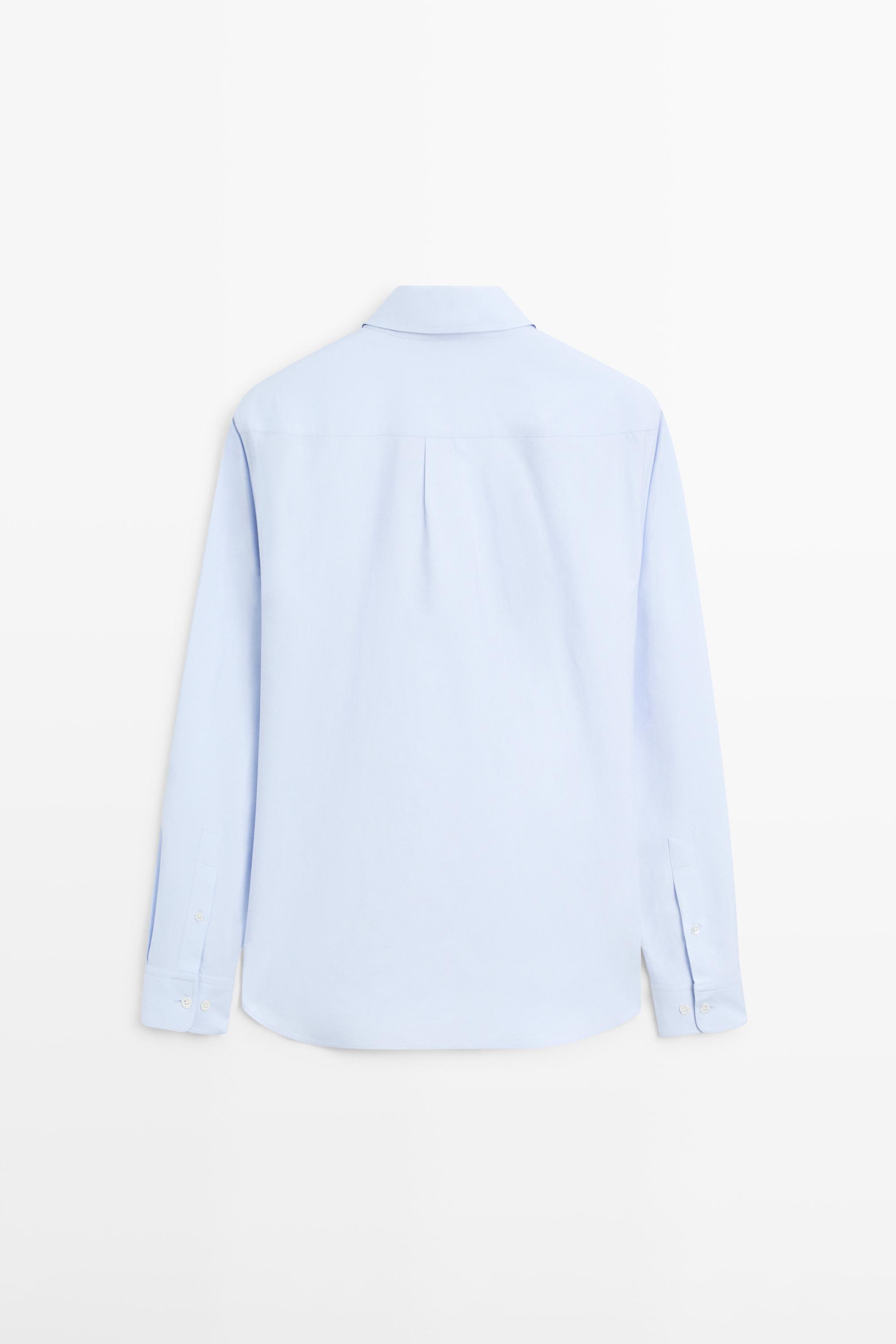 Slim fit cotton blend shirt — Sky blue