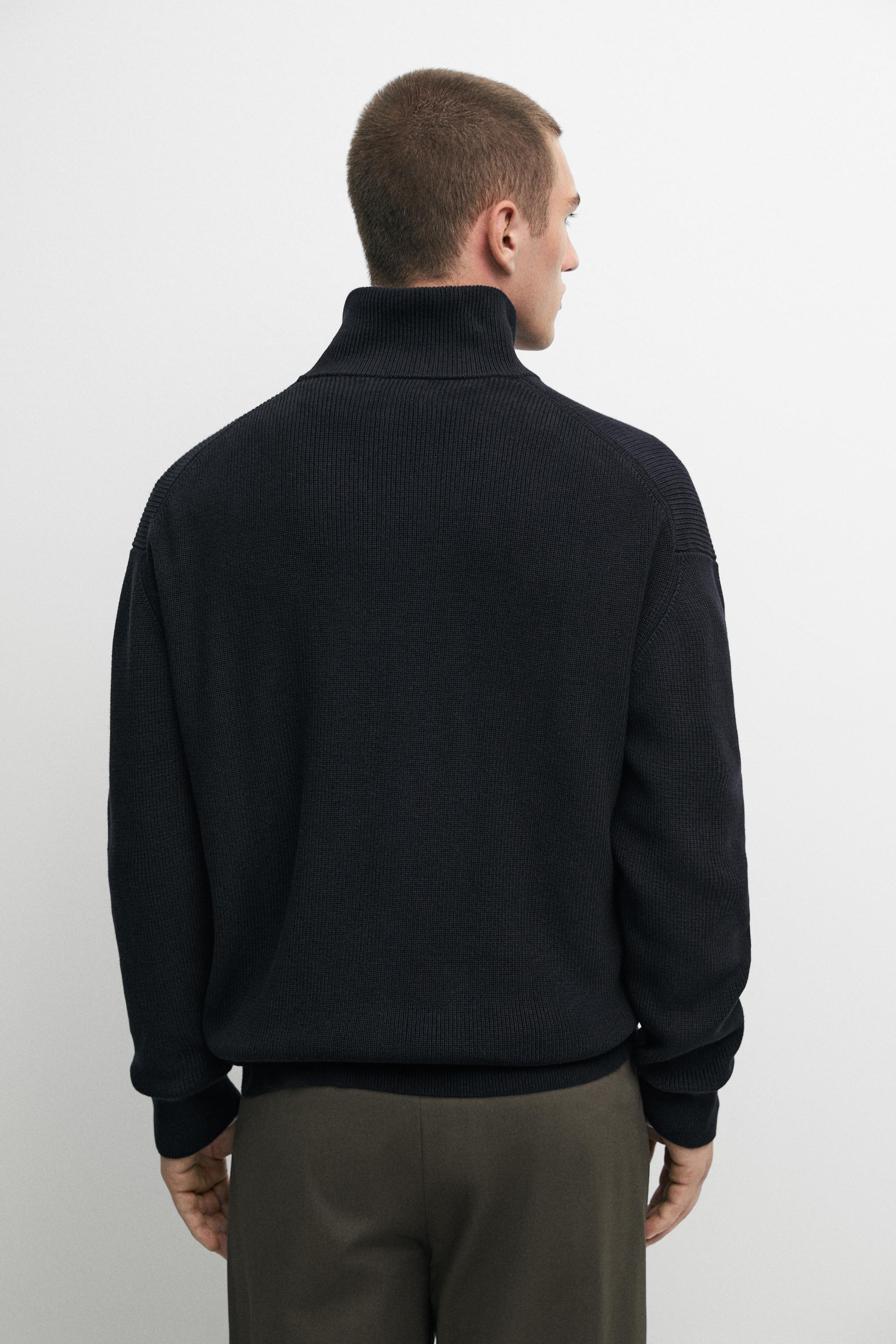 100% cotton ribbed knit cardigan — NAVY BLUE