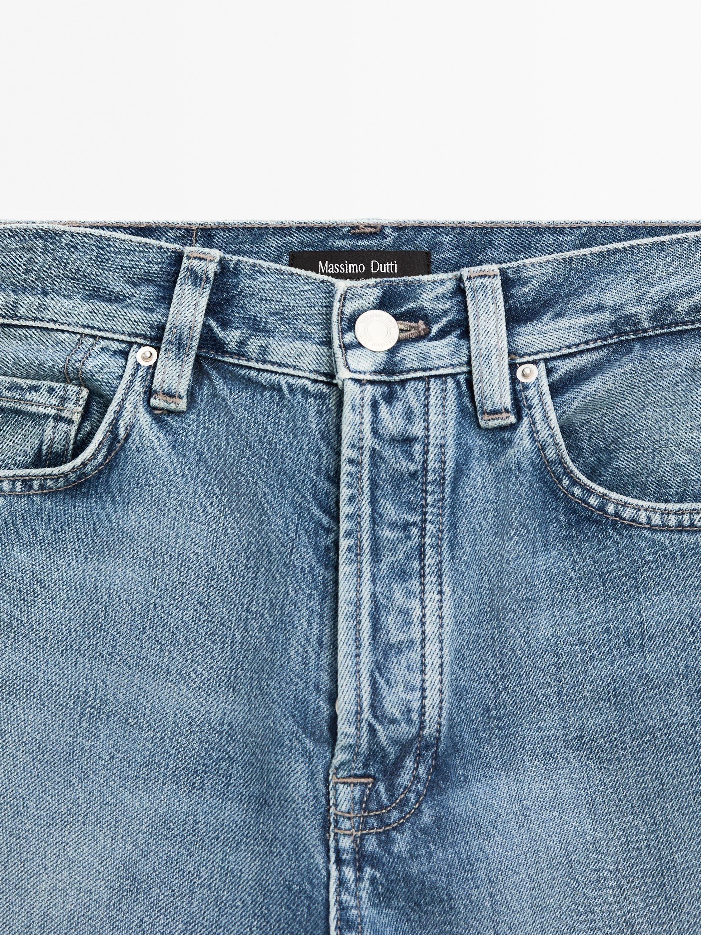 Cotton blend high-waist straight-leg jeans