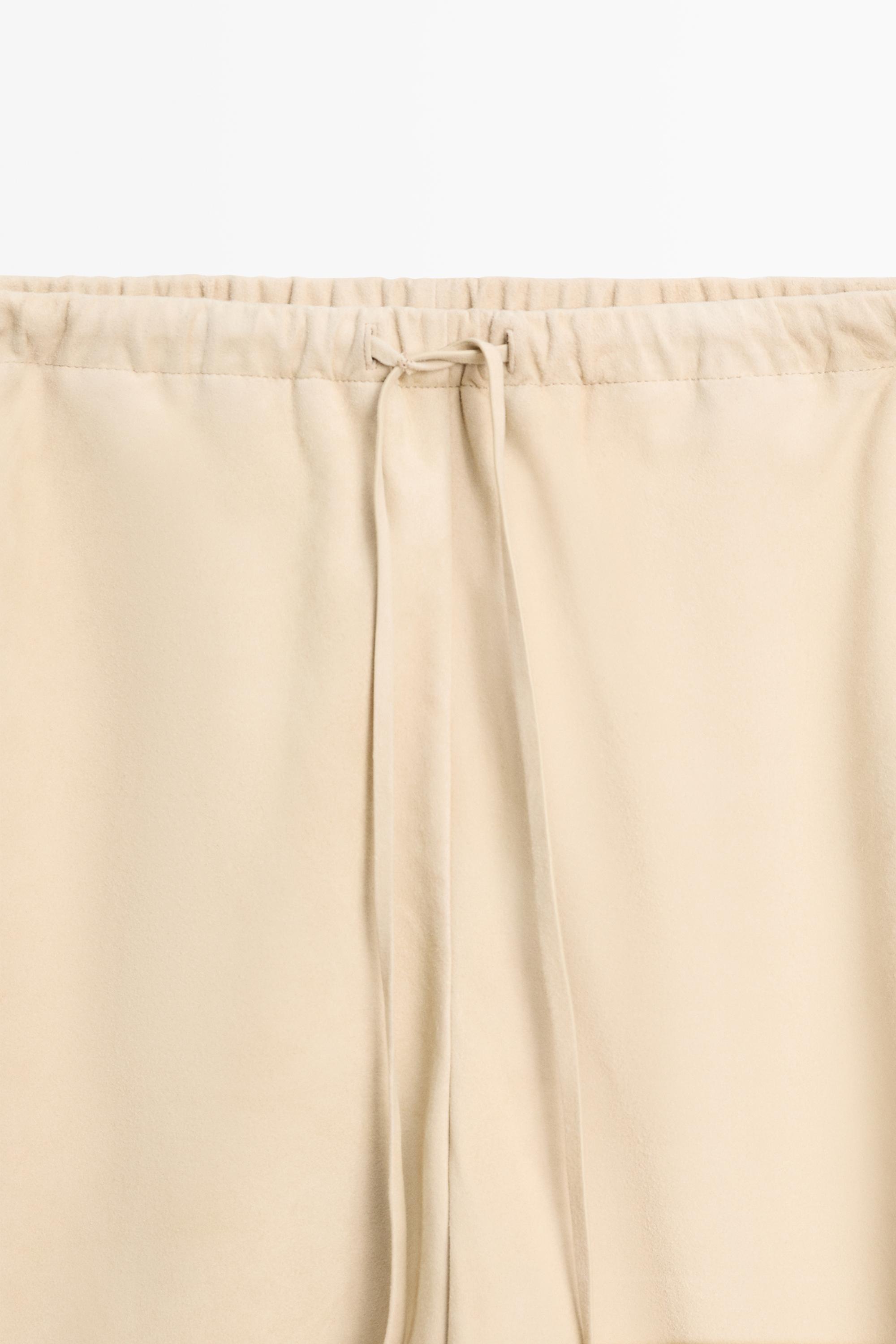 Suede leather sarouel trousers — Vanilla
