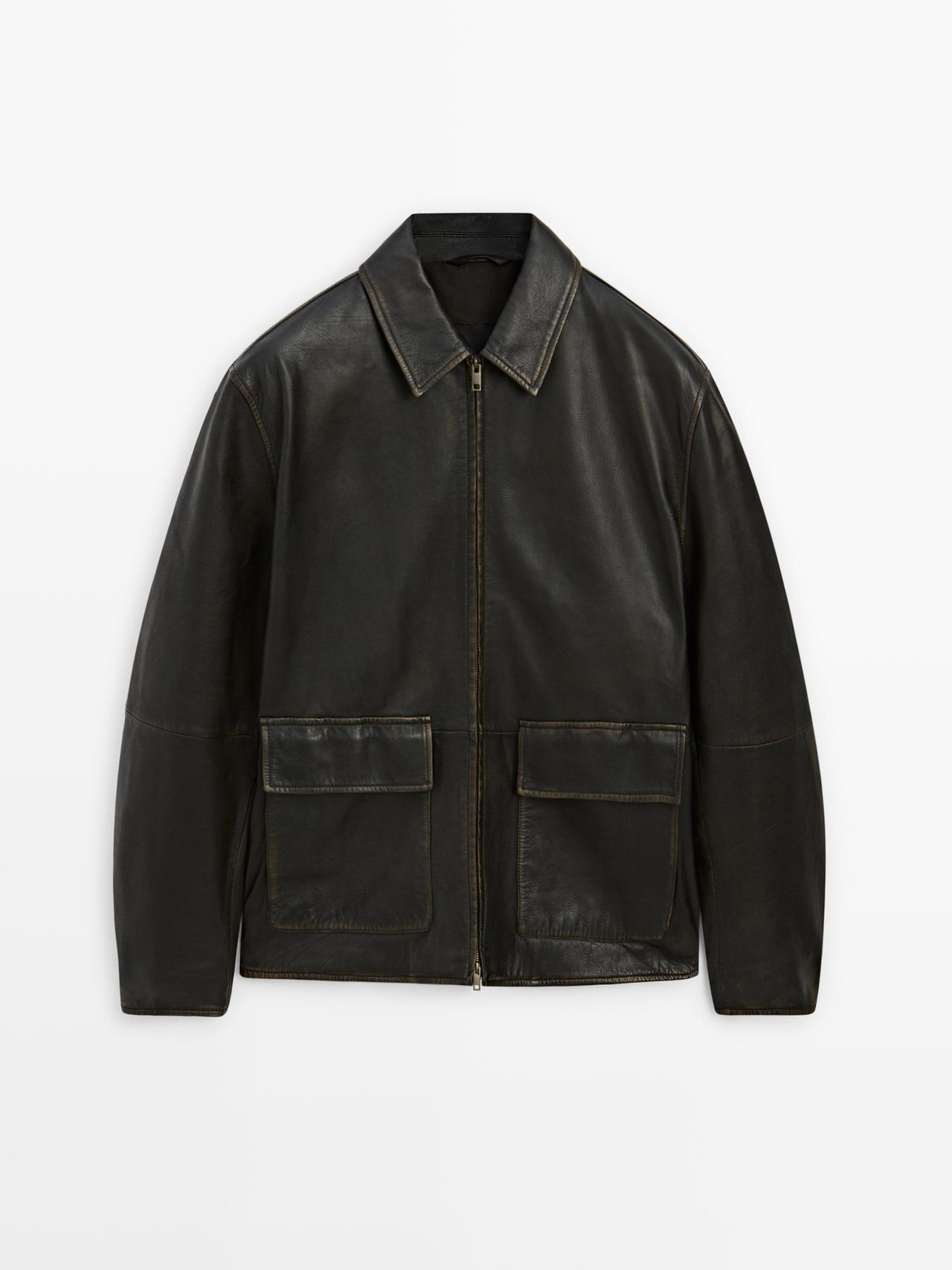 Massimo Dutti - Herre - Kort Jakke I Nappaskind Med Slidt Look - Brun - S